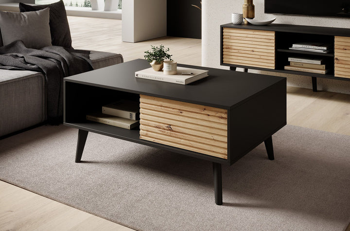 Palladium - Salontafel 2 lades - Eiken/zwart