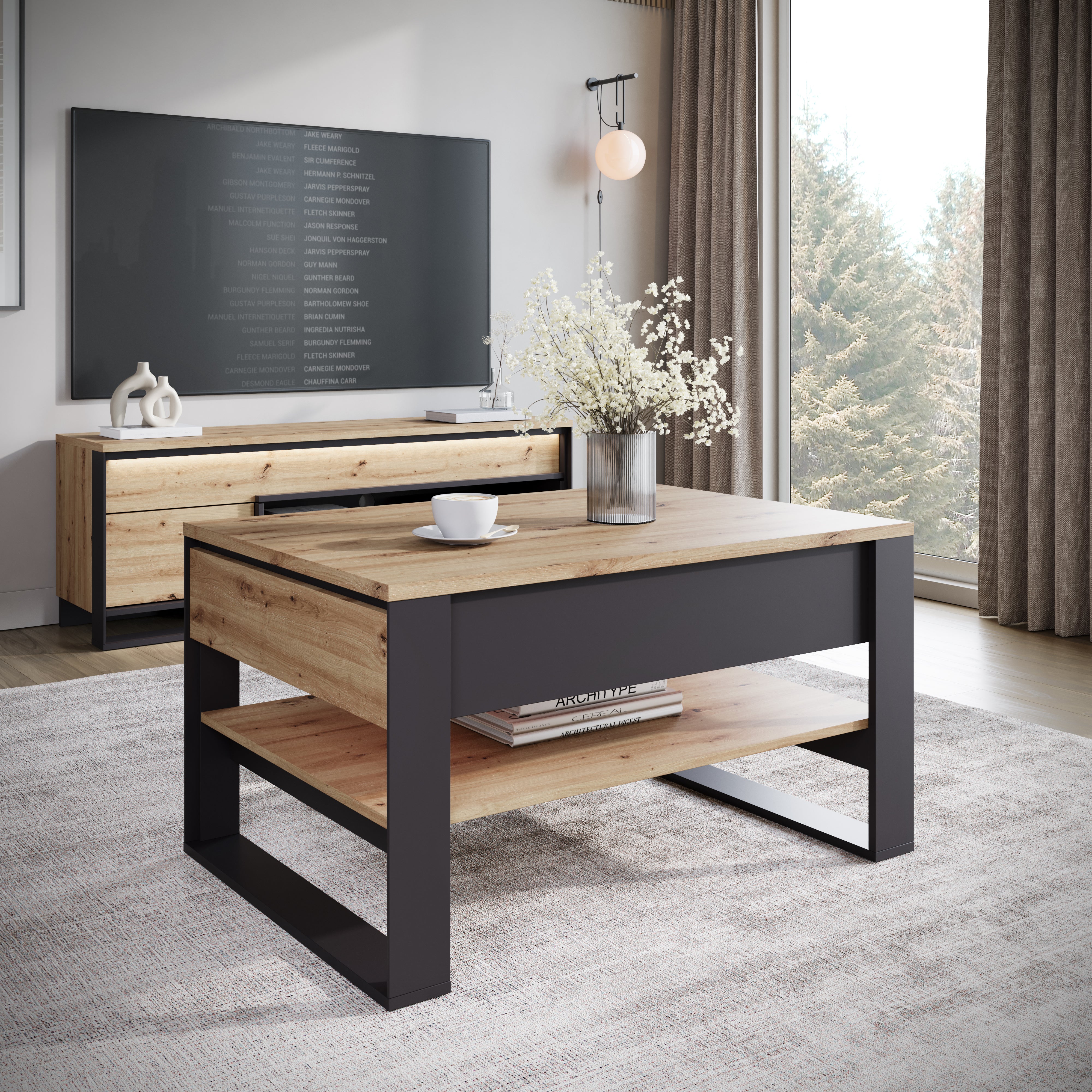 Quincy - Salontafel met 2 lades - Eiken - 100x70x55 cm