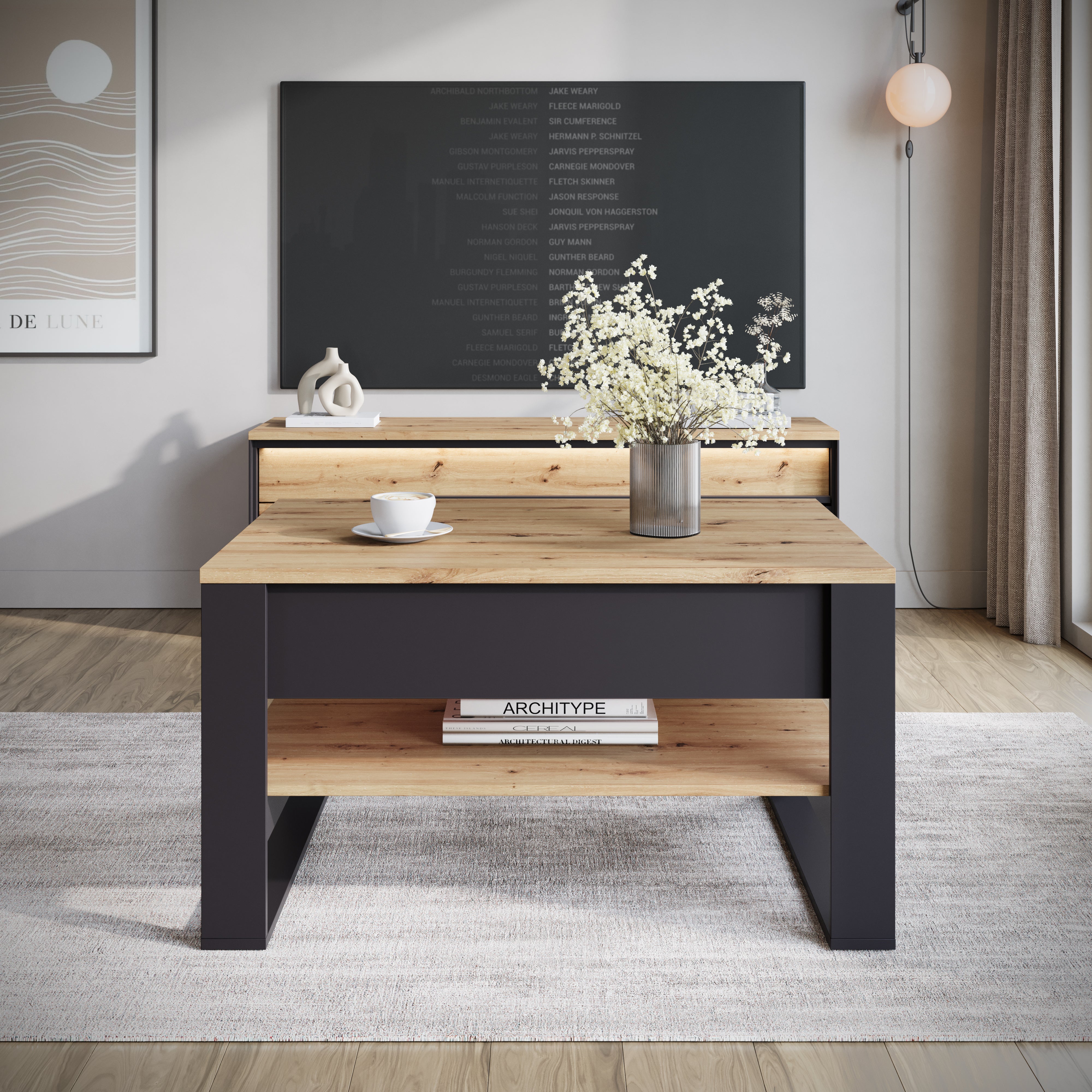 Quincy - Salontafel met 2 lades - Eiken - 100x70x55 cm