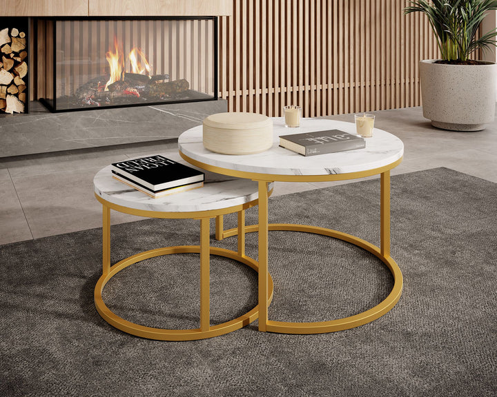 Rica 2 - Salontafel set van 2 - Wit marmerlook