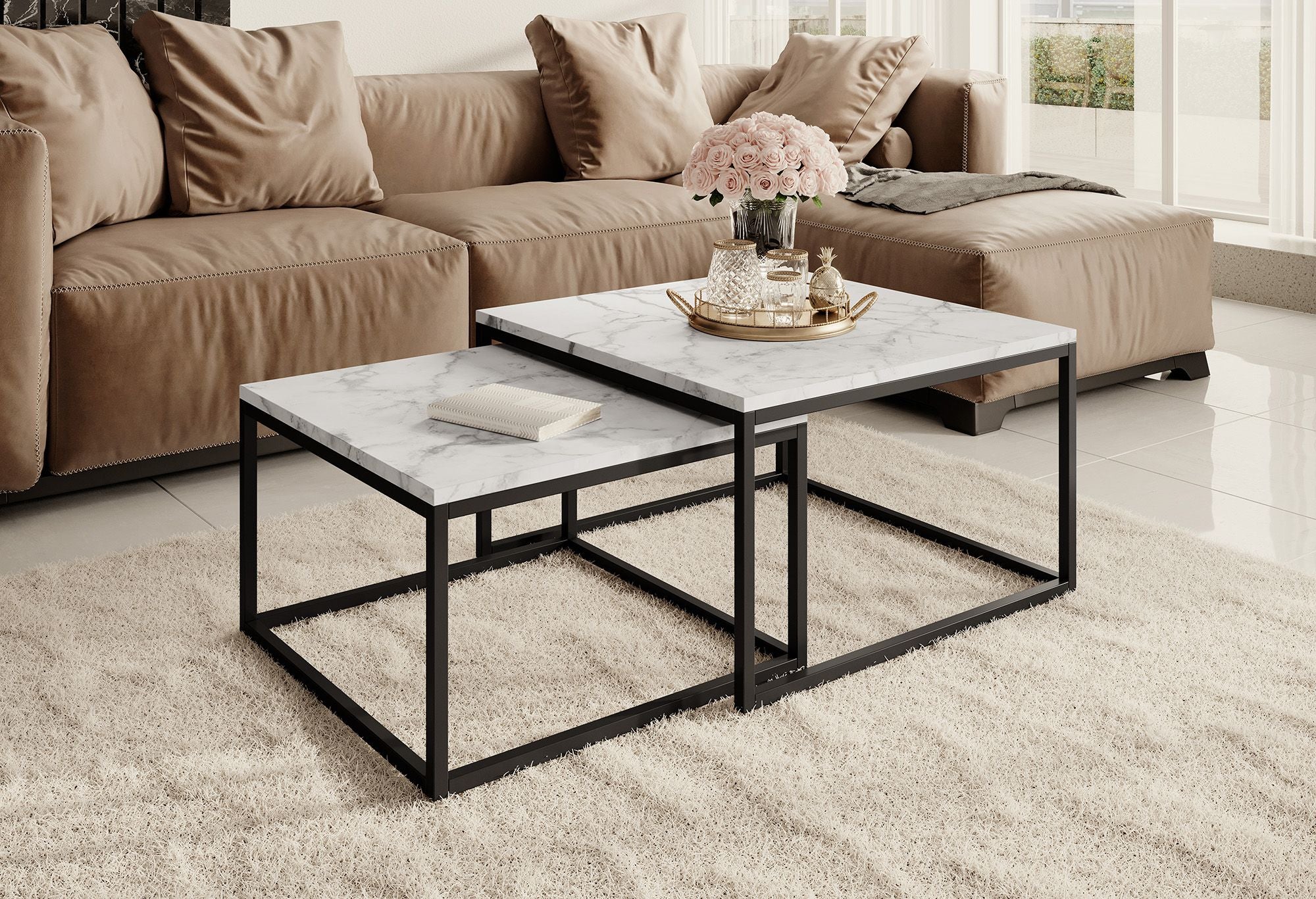 Styler - Salontafel set van 2 - Wit marmerlook