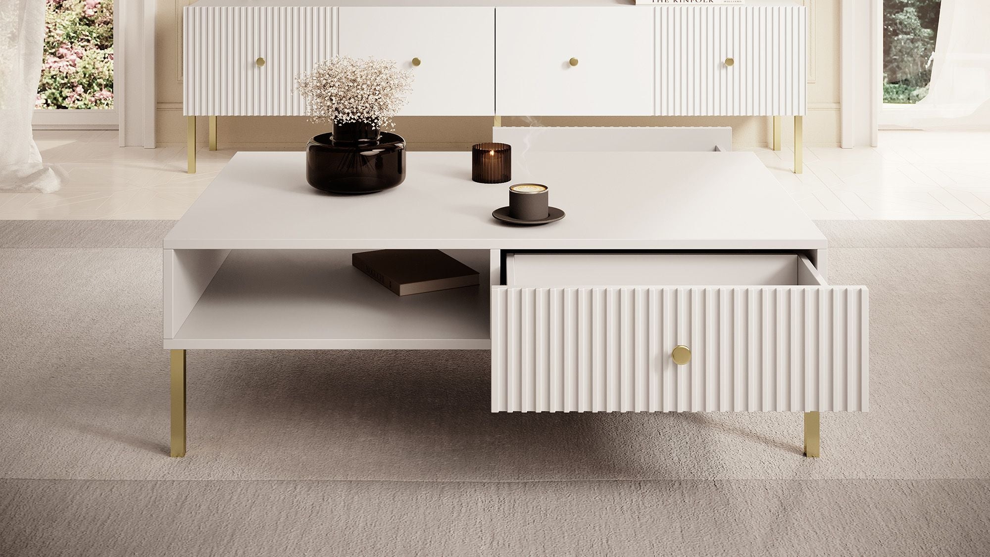 Vermont - Salontafel met 2 lades - Wit