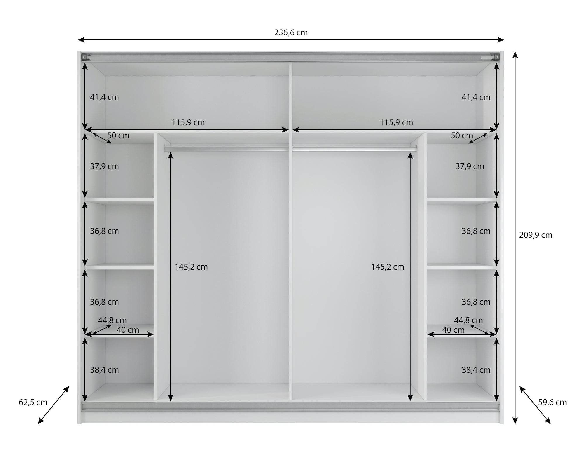 Samantha - Kledingkast met schuifdeuren - Grijs - 237x62x210 cm