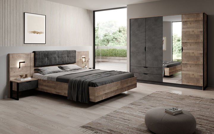Acasia - Slaapkamer - Grijs/Eiken - 160x200 cm
