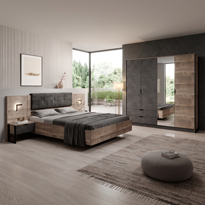 Acasia - Slaapkamer - Grijs/Eiken - 160x200 cm