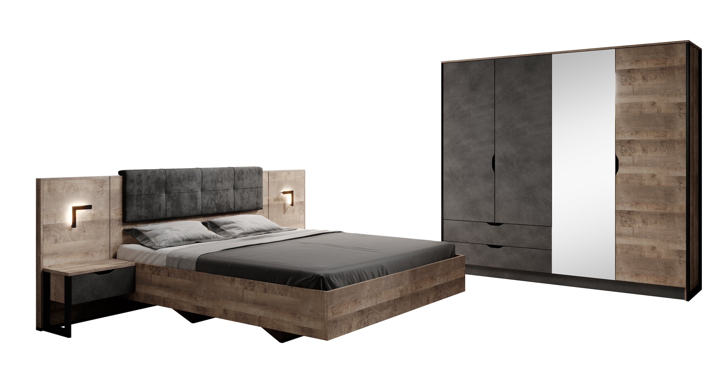Acasia - Slaapkamer - Grijs/Eiken - 160x200 cm