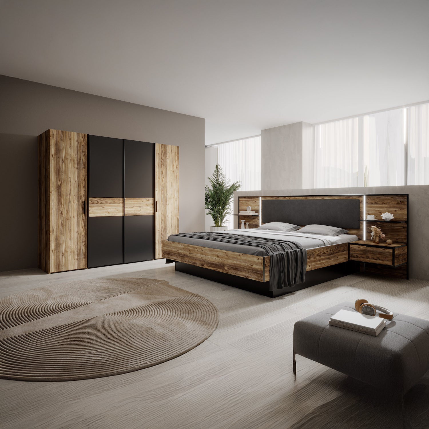 Jacob - Slaapkamer - Zwart/Eiken - 180x200 cm - Klein