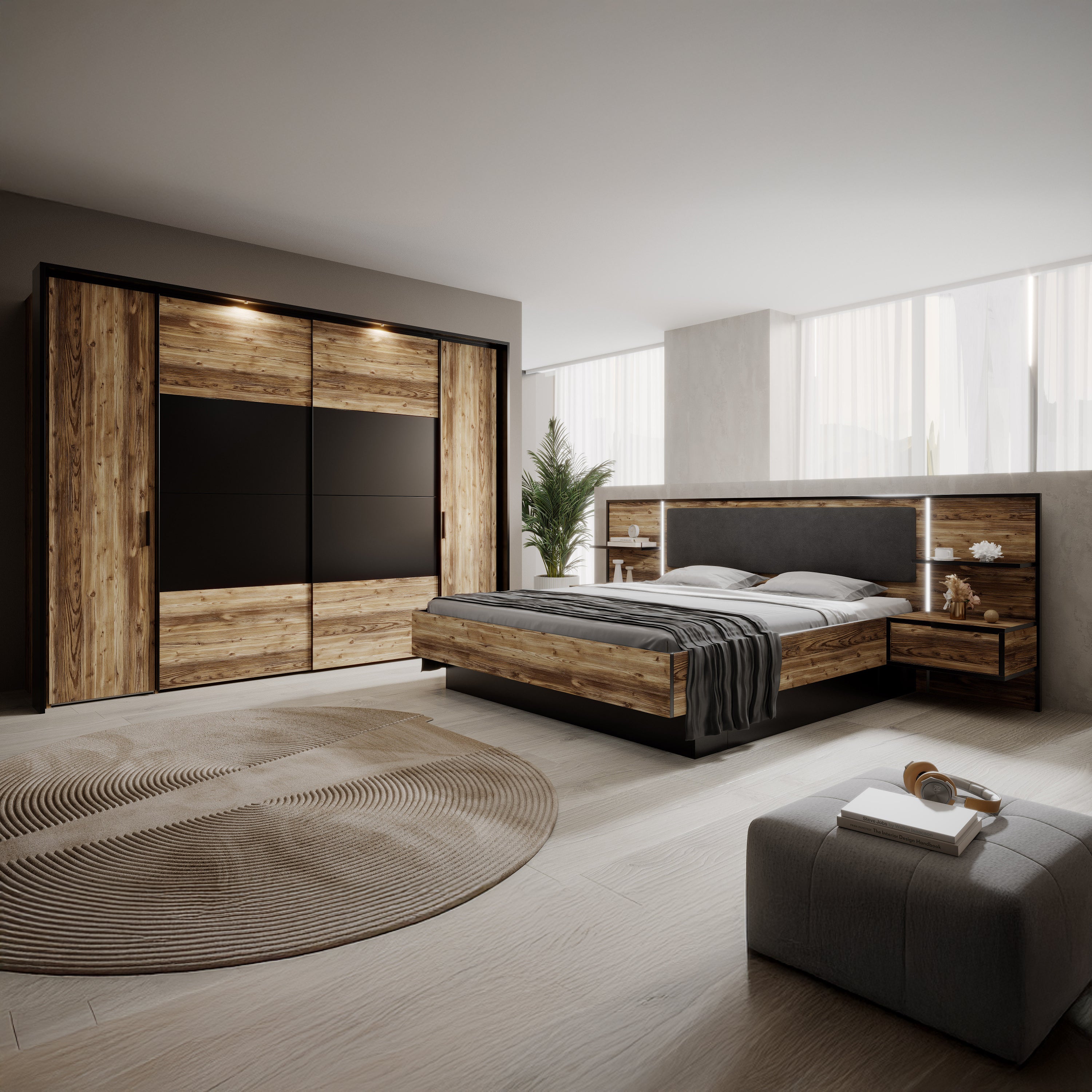 Jacob 2 - Slaapkamer - Zwart/Eiken - 180x200 cm - Groot