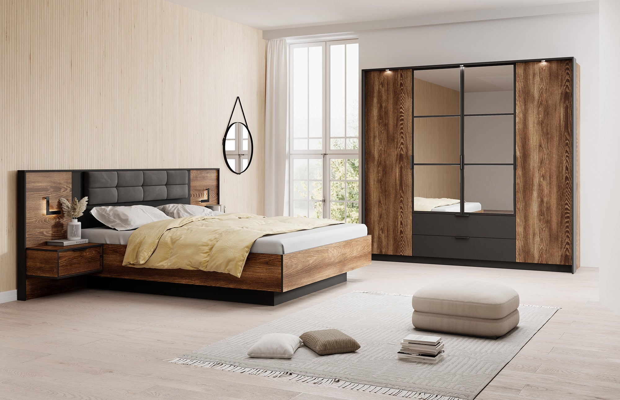 Mulvey - Slaapkamer - Eiken/Antraciet - 160x200 cm