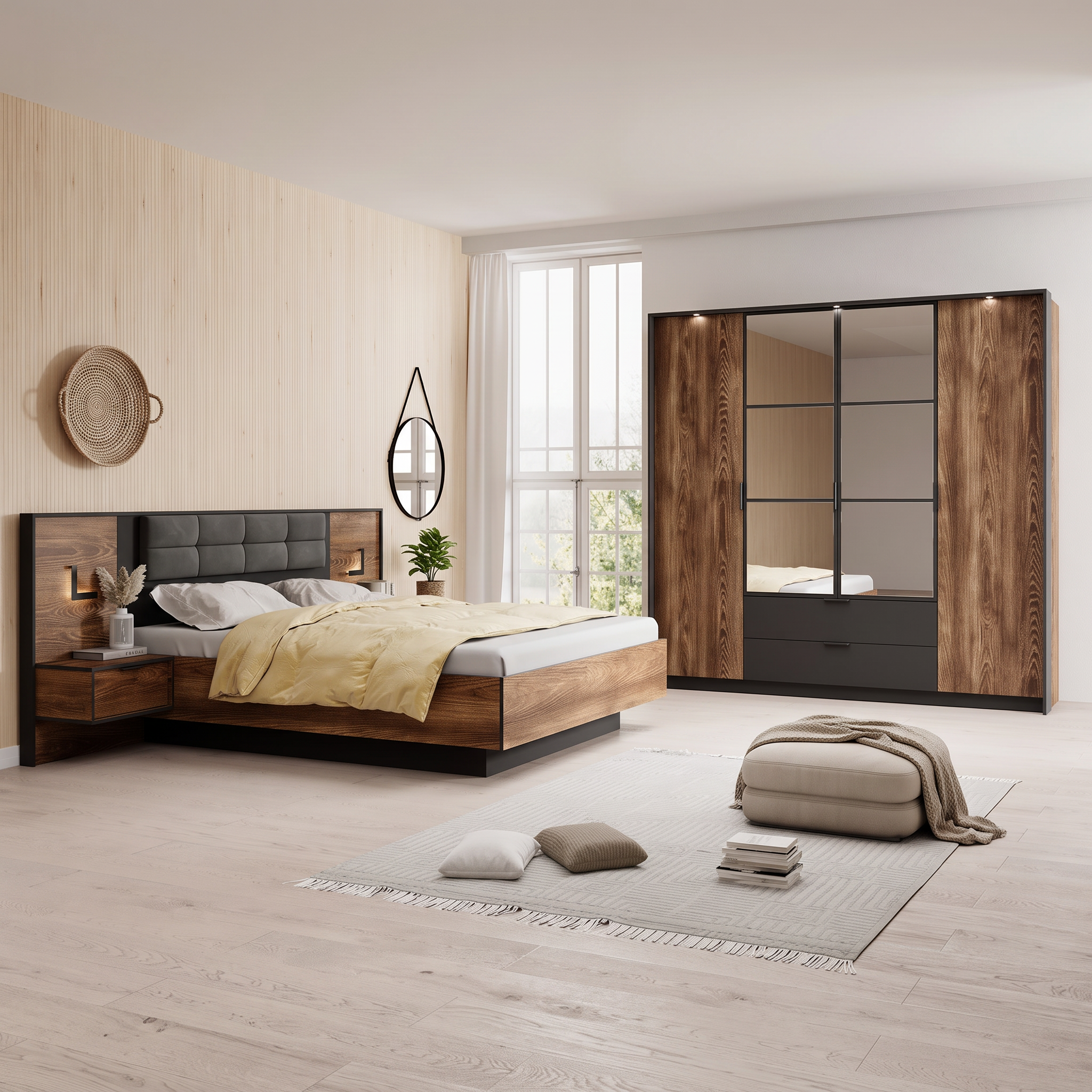 Mulvey - Slaapkamer - Eiken/Antraciet - 160x200 cm