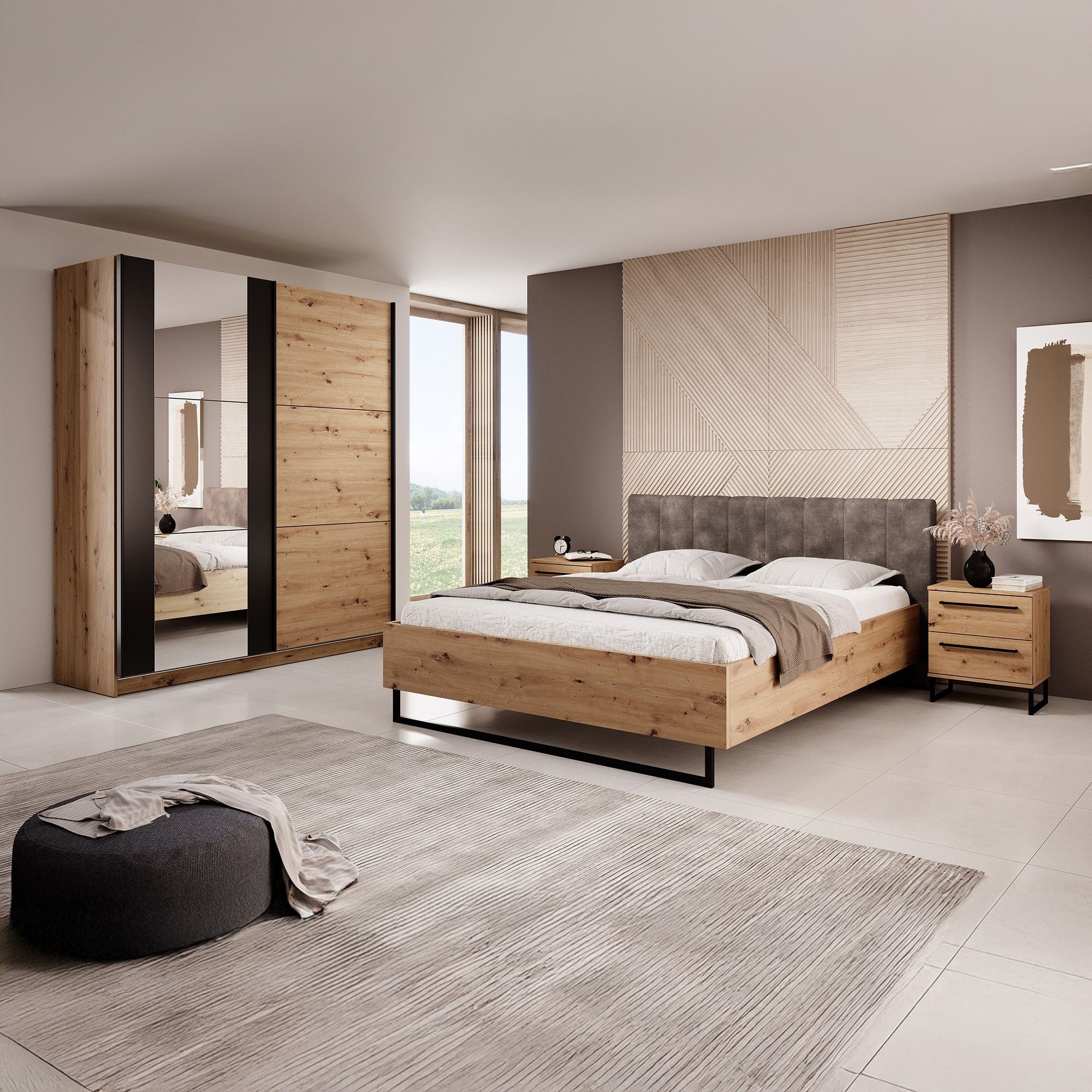 Slaapkamer Saturn - Eiken - Zwart - 160 - Groot