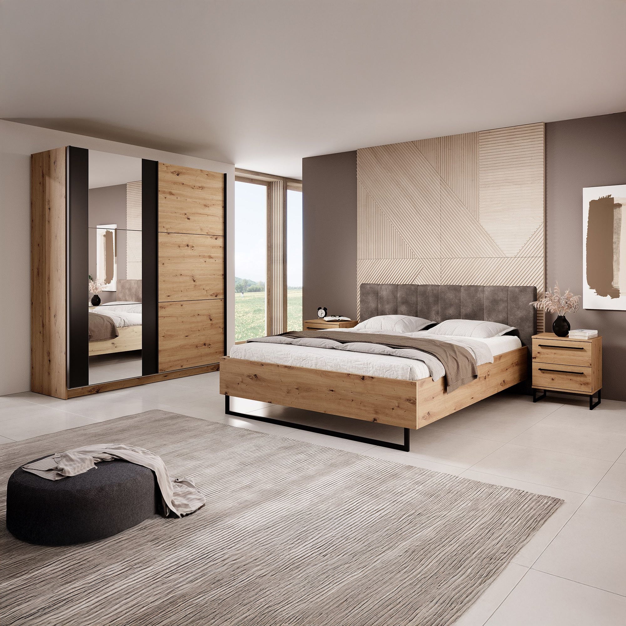 Slaapkamer Saturn - Eiken - Zwart - 180 - Groot
