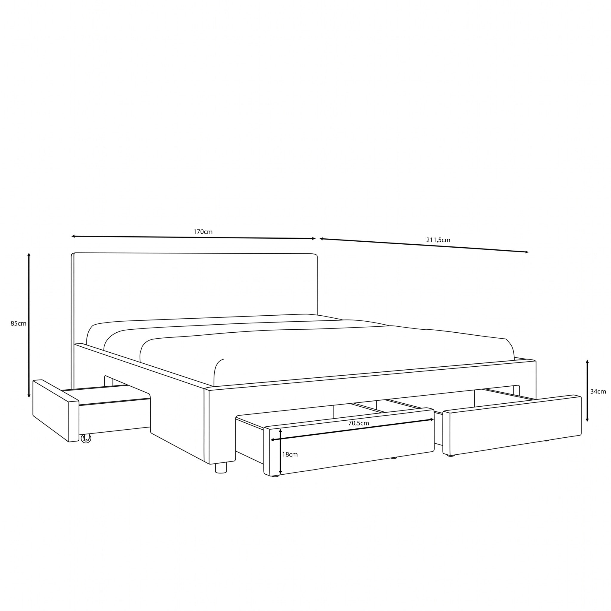 Suente - Tweepersoonsbed met 4 lades - Stof grijs - 160x200 cm