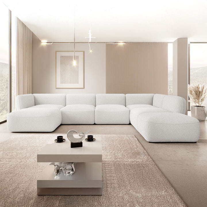 Caesar - Hoekbank 5-zits met chaise longue - Teddystof wit - Rechts