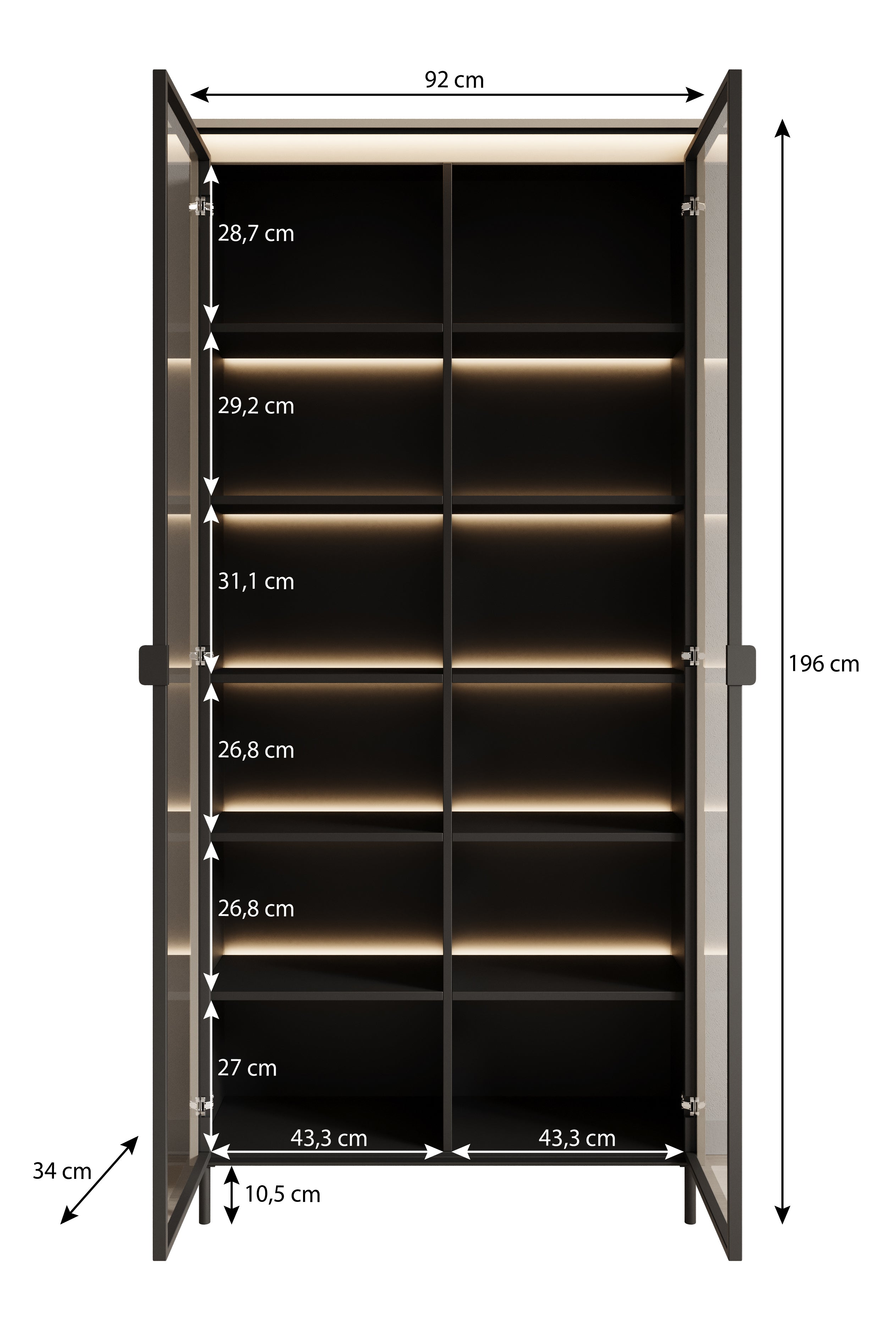 Timoteo - Vitrinekast - Eiken - 92x34x196 cm