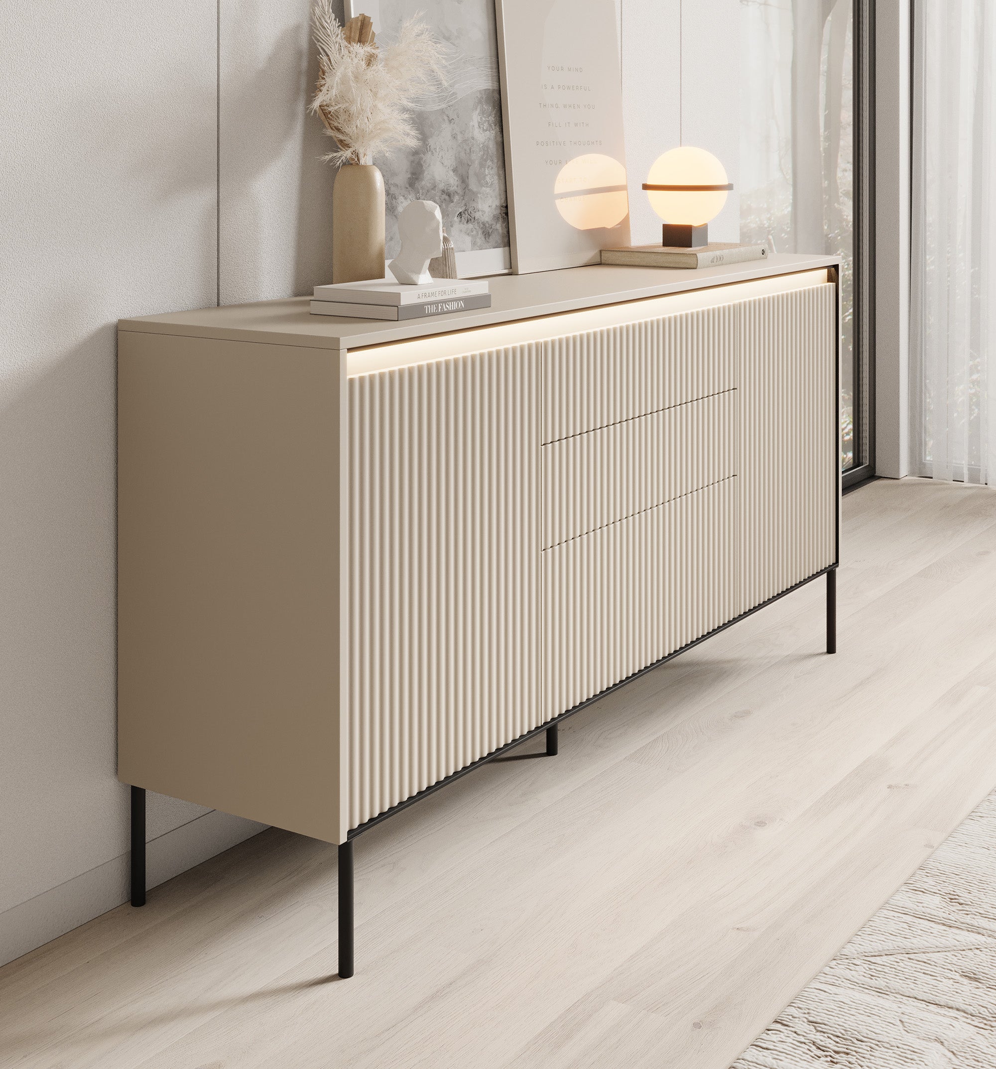 Timoteo - Dressoir - Beige - 166x40x83 cm