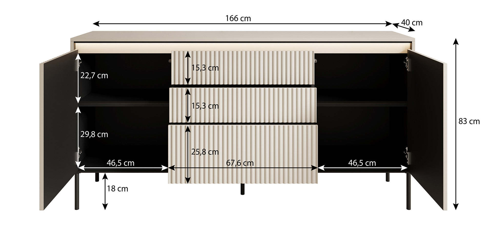 Timoteo - Dressoir - Beige - 166x40x83 cm