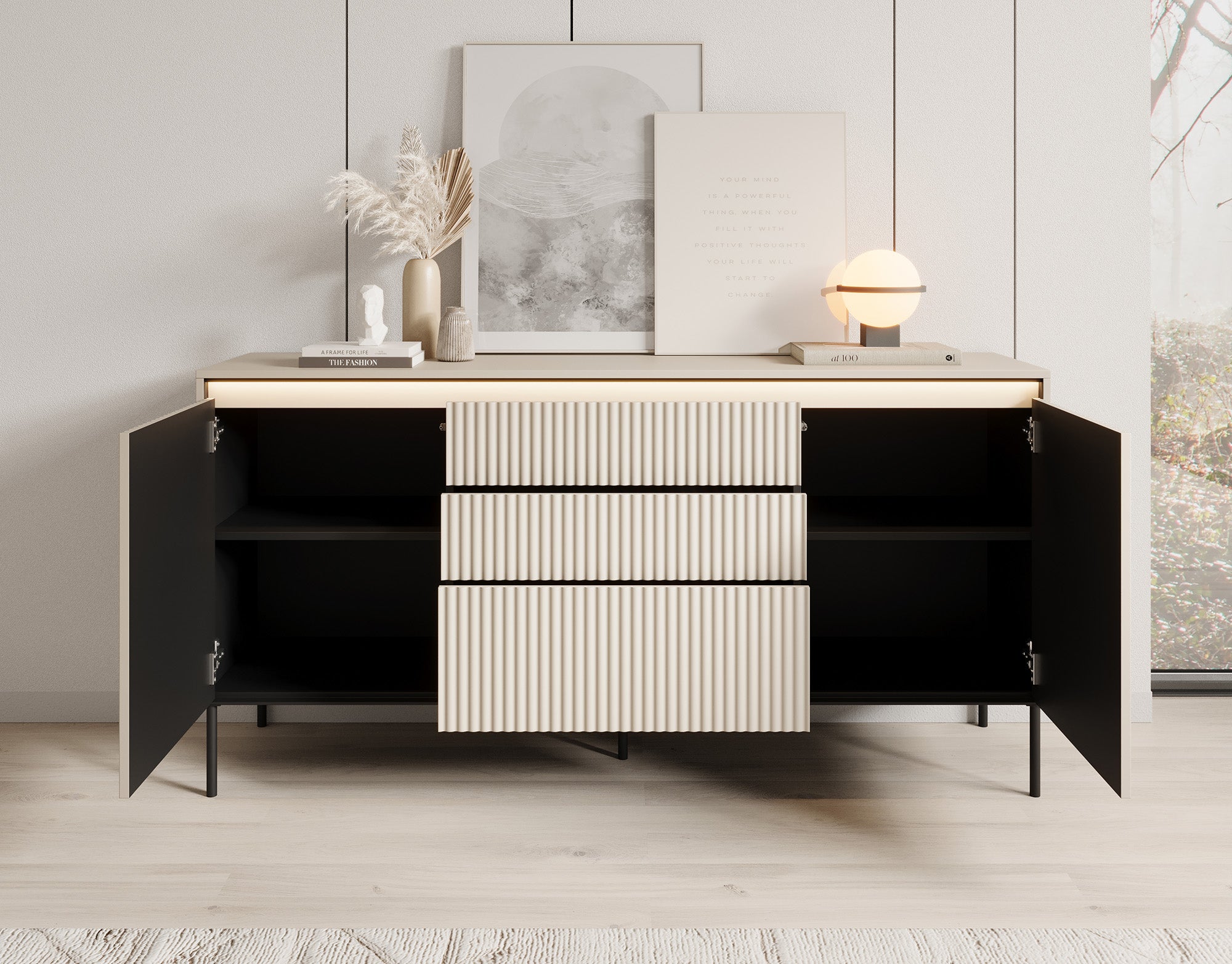 Timoteo - Dressoir - Beige - 166x40x83 cm
