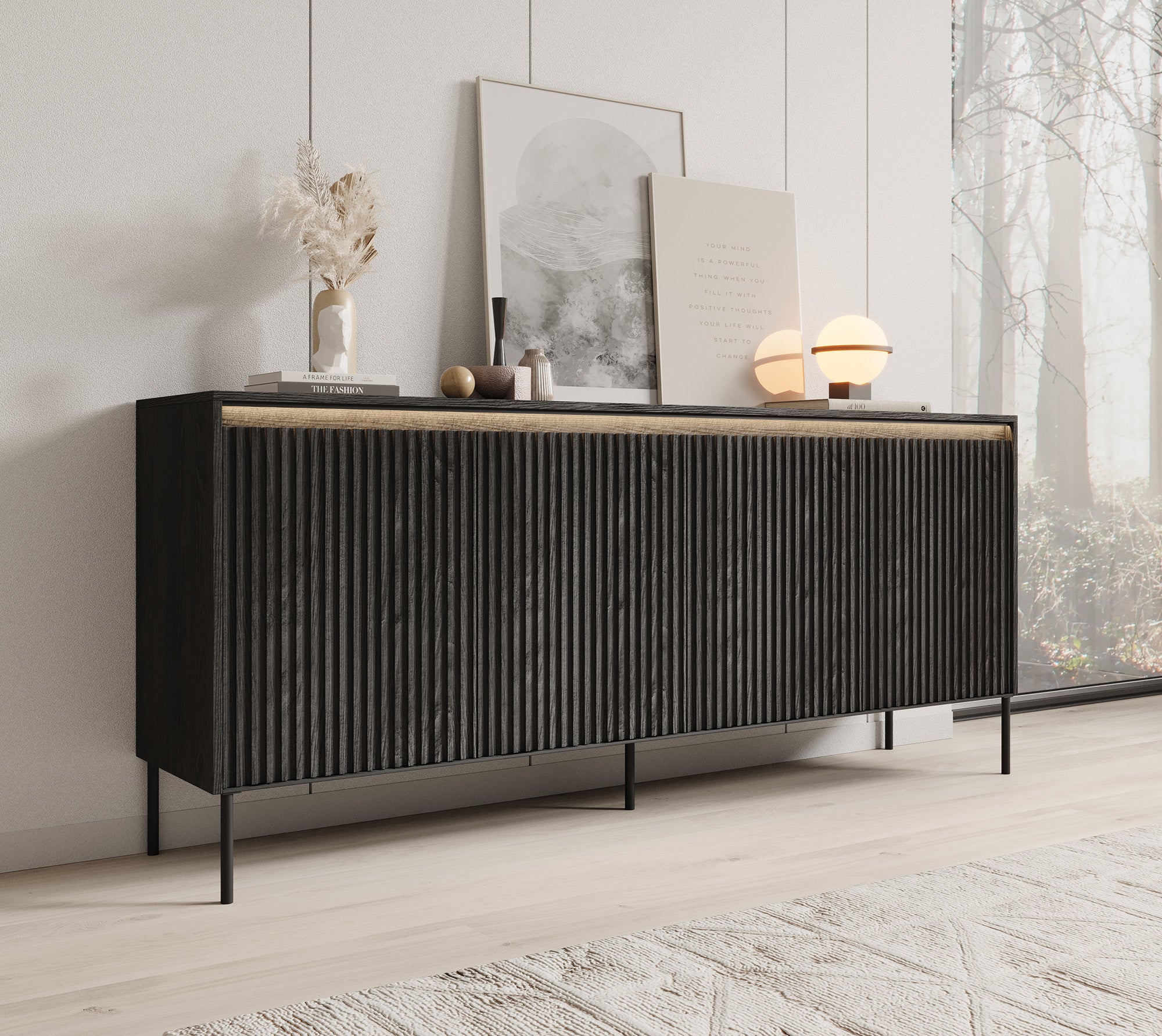 Timoteo - Dressoir - Zwart - 193x40x83 cm