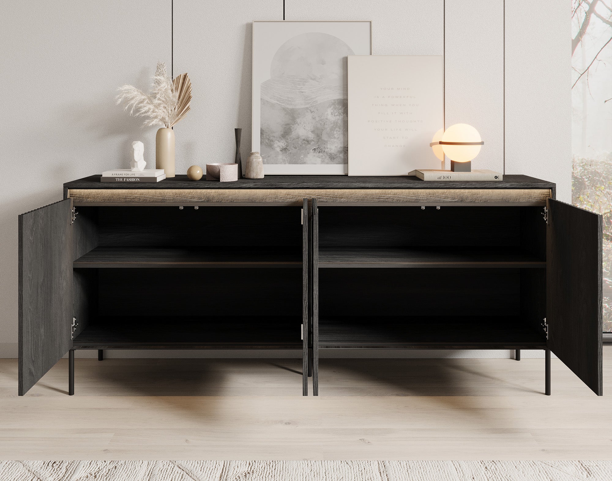 Timoteo - Dressoir - Zwart - 193x40x83 cm