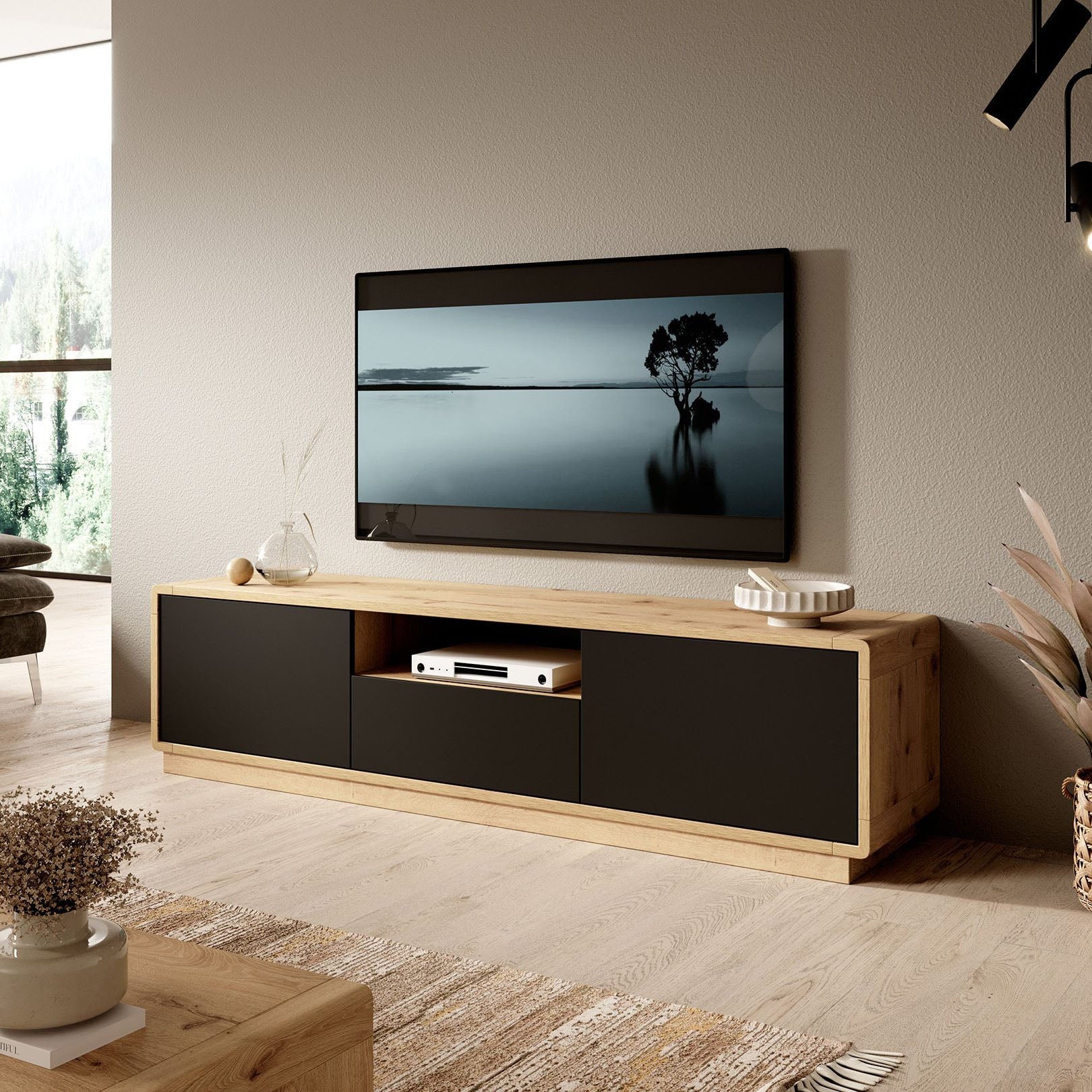 Acuna - TV-Meubel - Zwart/eiken - 180 cm