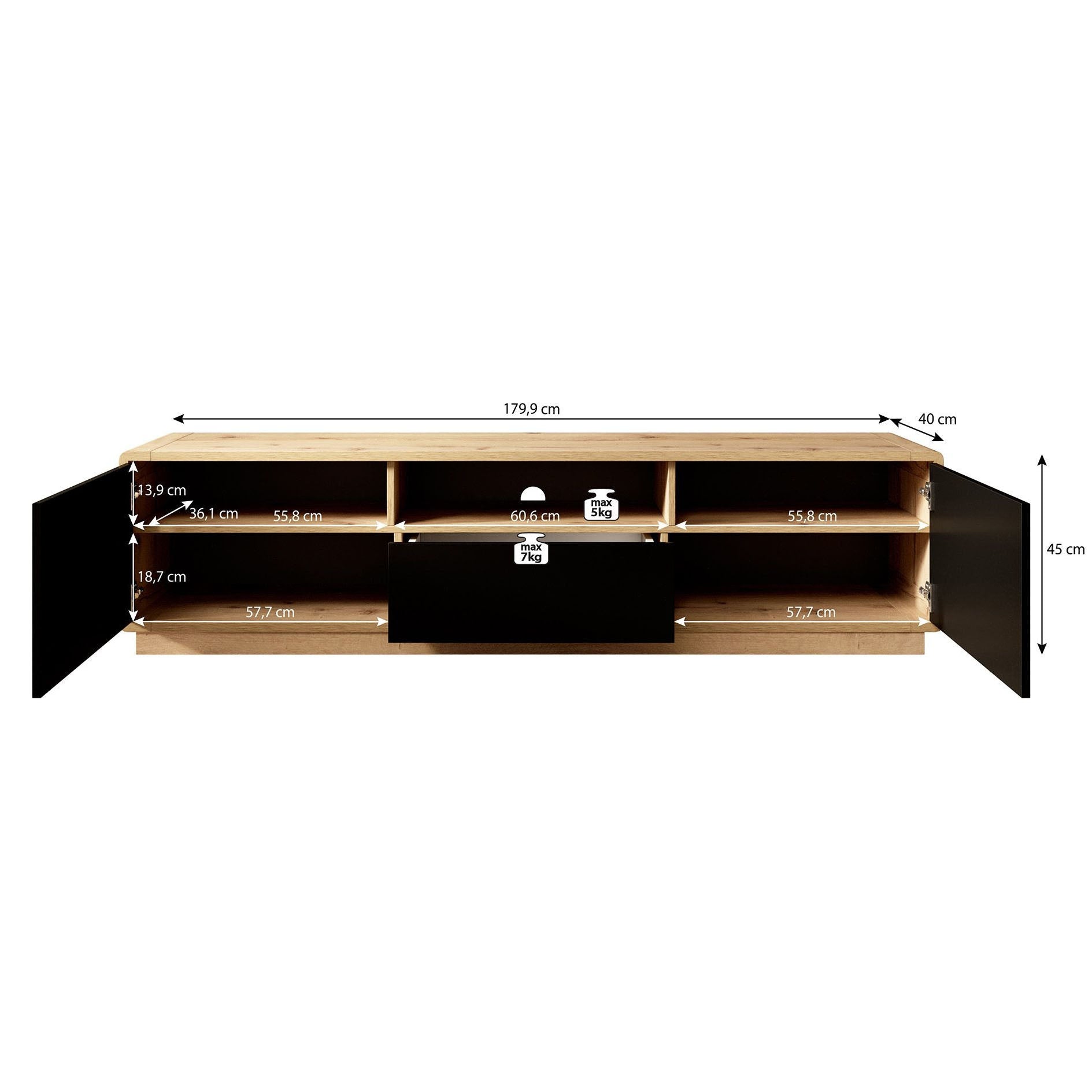 Acuna - TV-Meubel - Zwart/eiken - 180 cm