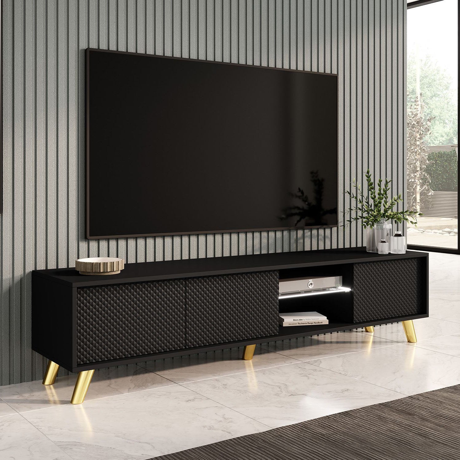 Adriano - TV-Meubel met verlichting - Zwart - 175 cm