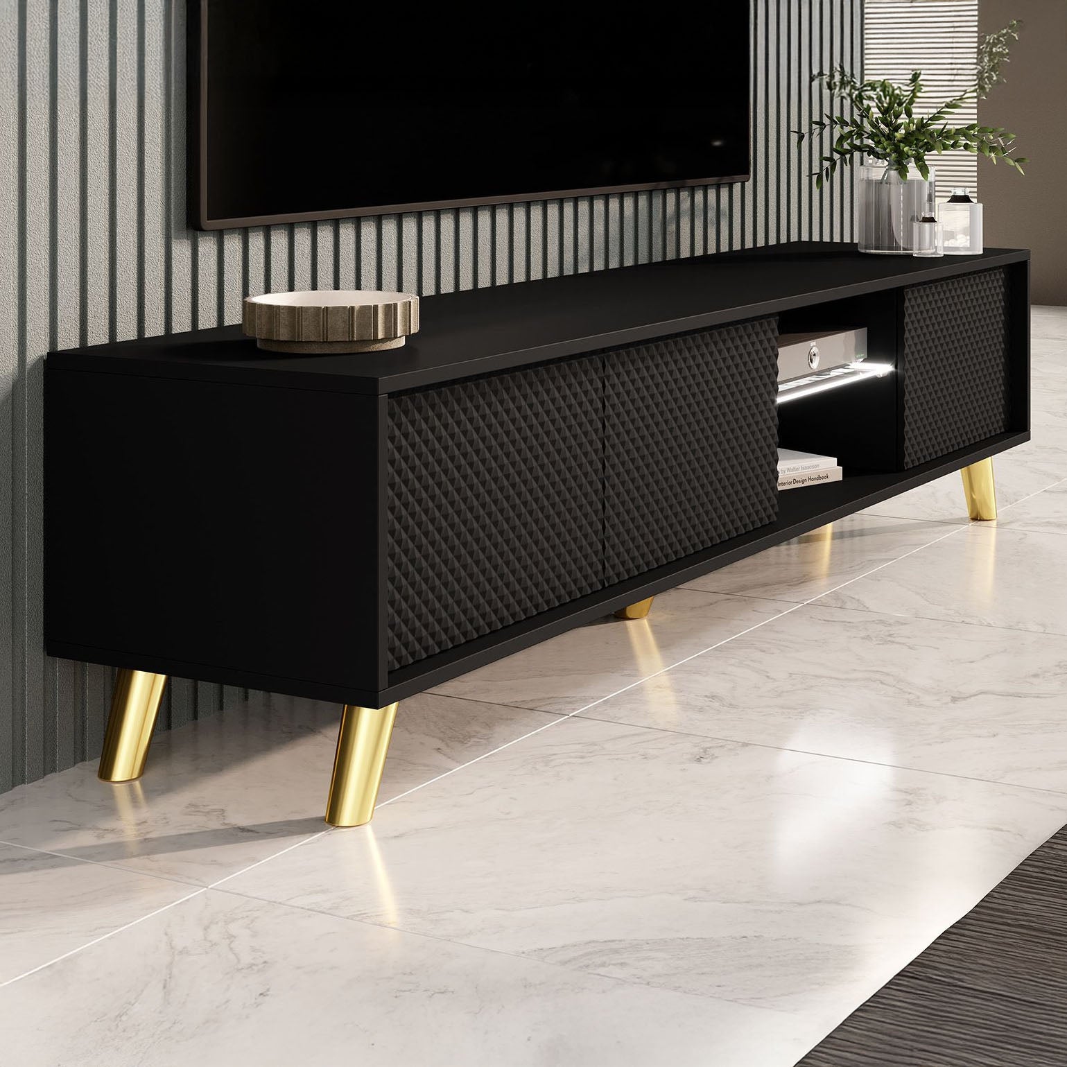 Adriano - TV-Meubel met verlichting - Zwart - 175 cm