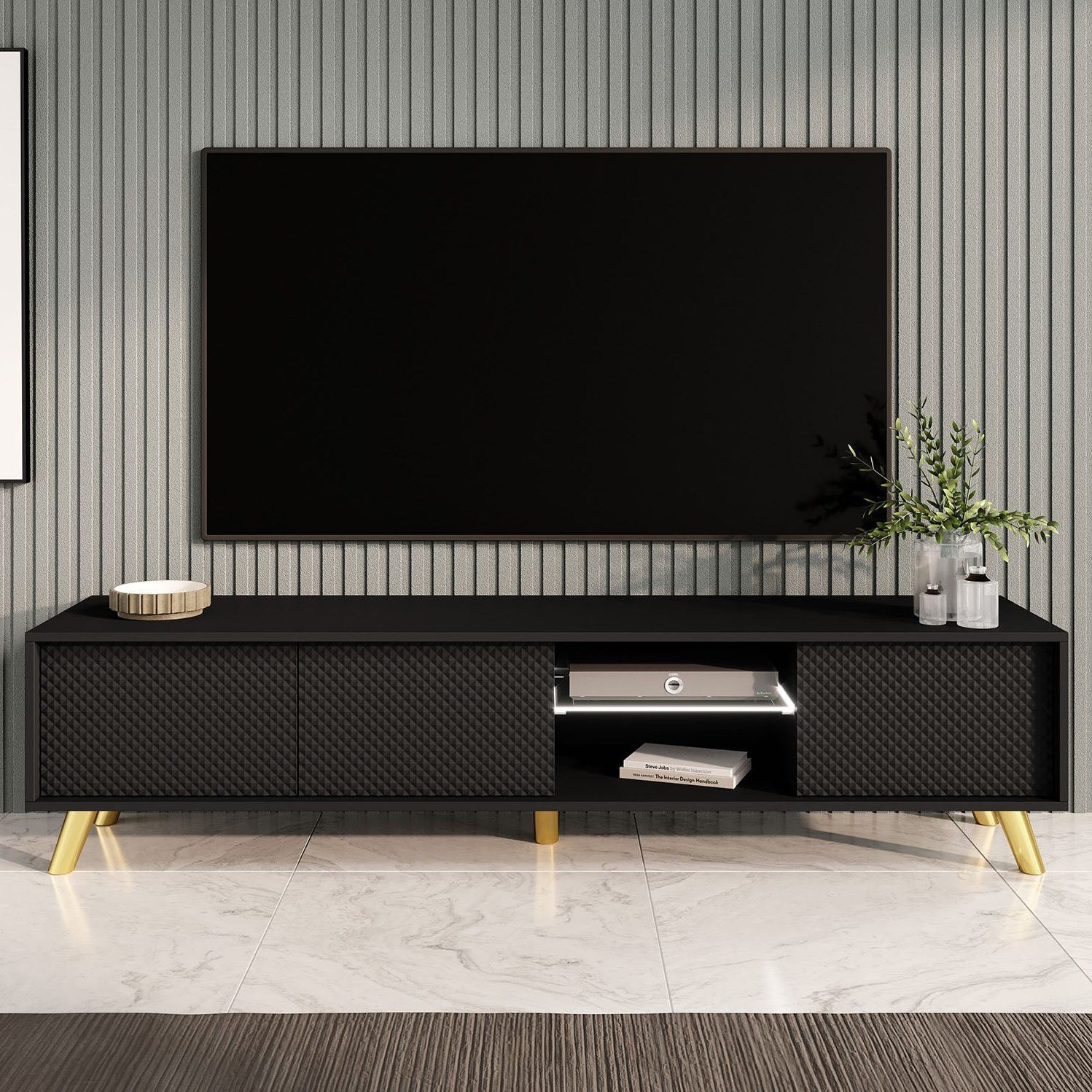 Adriano - TV-Meubel met verlichting - Zwart - 175 cm