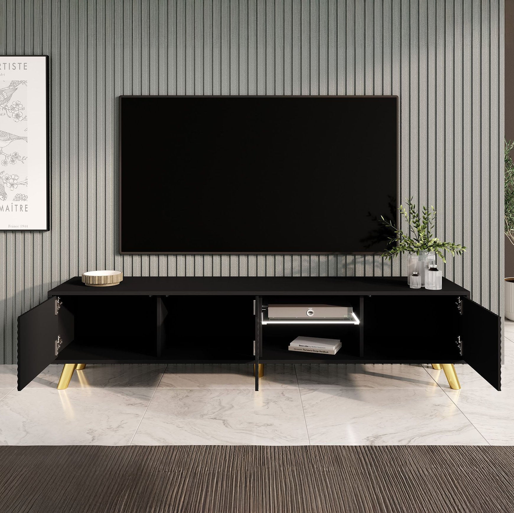 Adriano - TV-Meubel met verlichting - Zwart - 175 cm