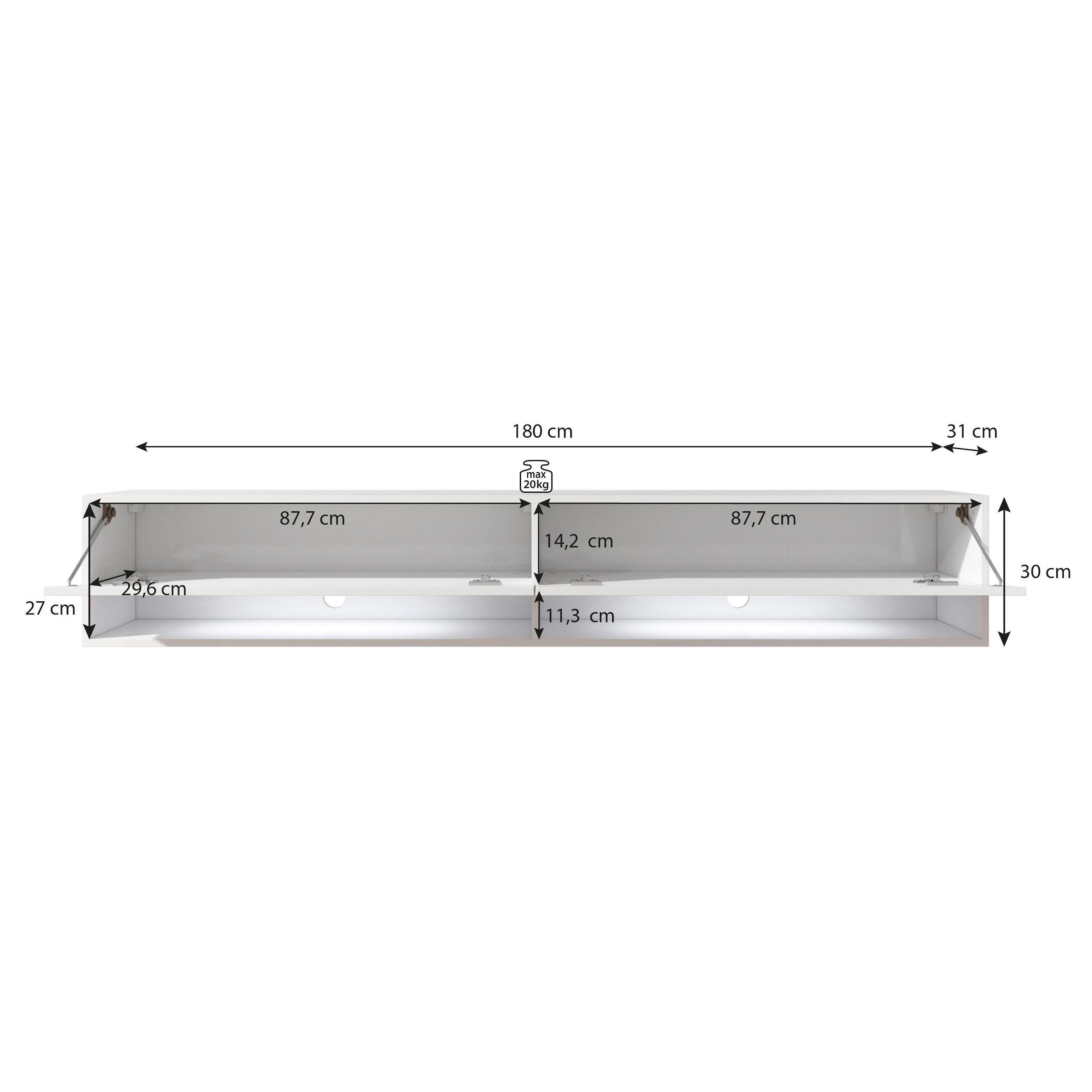 Asino - TV-Meubel met verlichting - Mat zwart - 180 cm