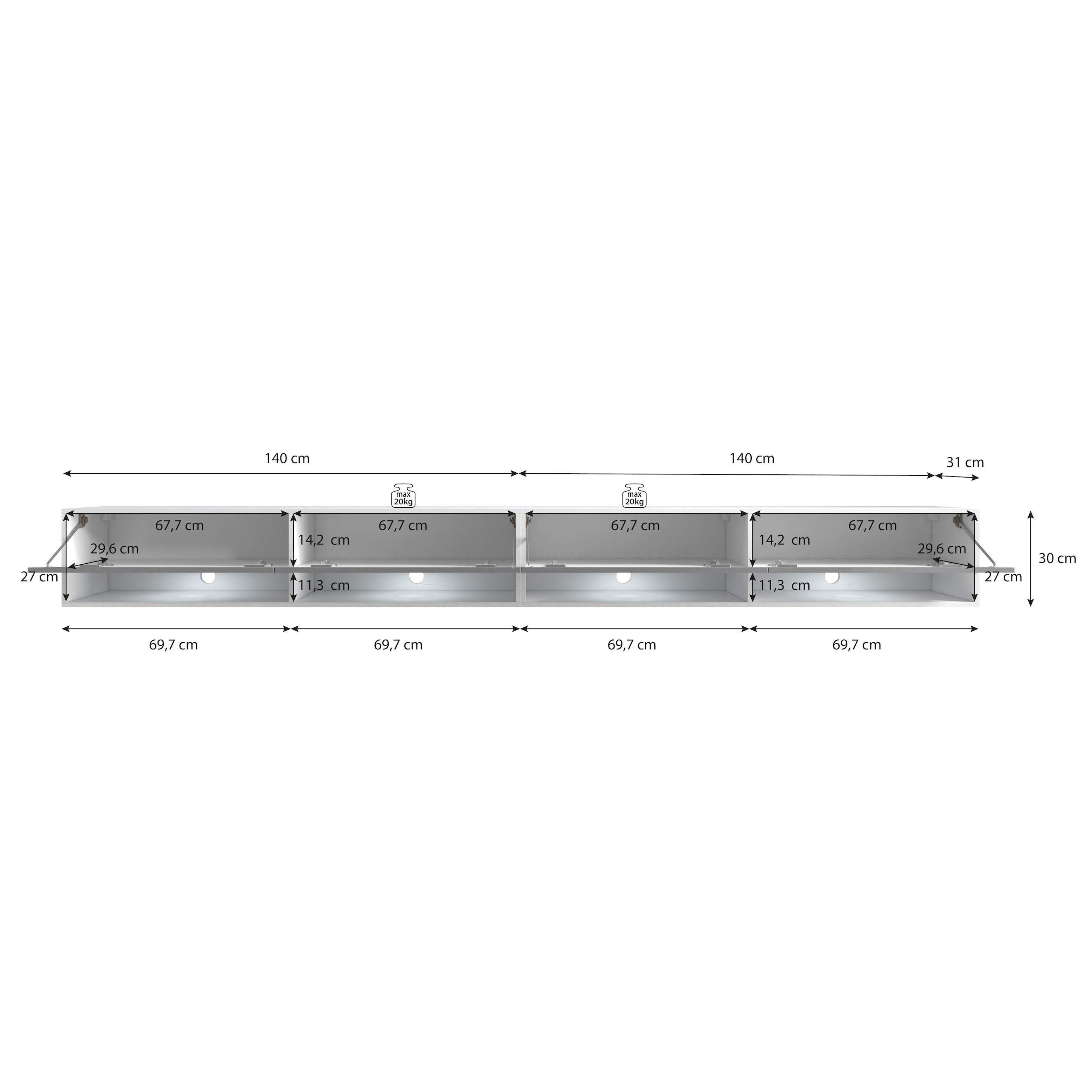 Asino - TV-Meubel met verlichting - Mat zwart - 280 cm