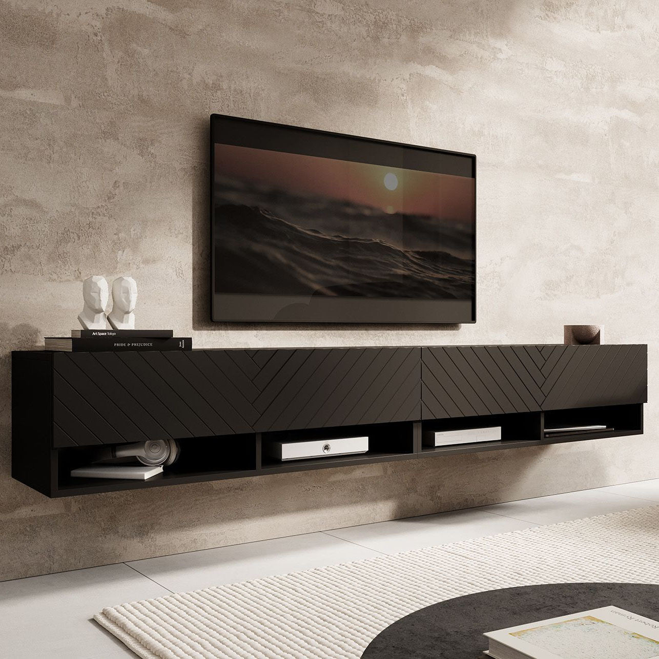 Asino - TV-Meubel  - Zwart visgraat - 200 cm