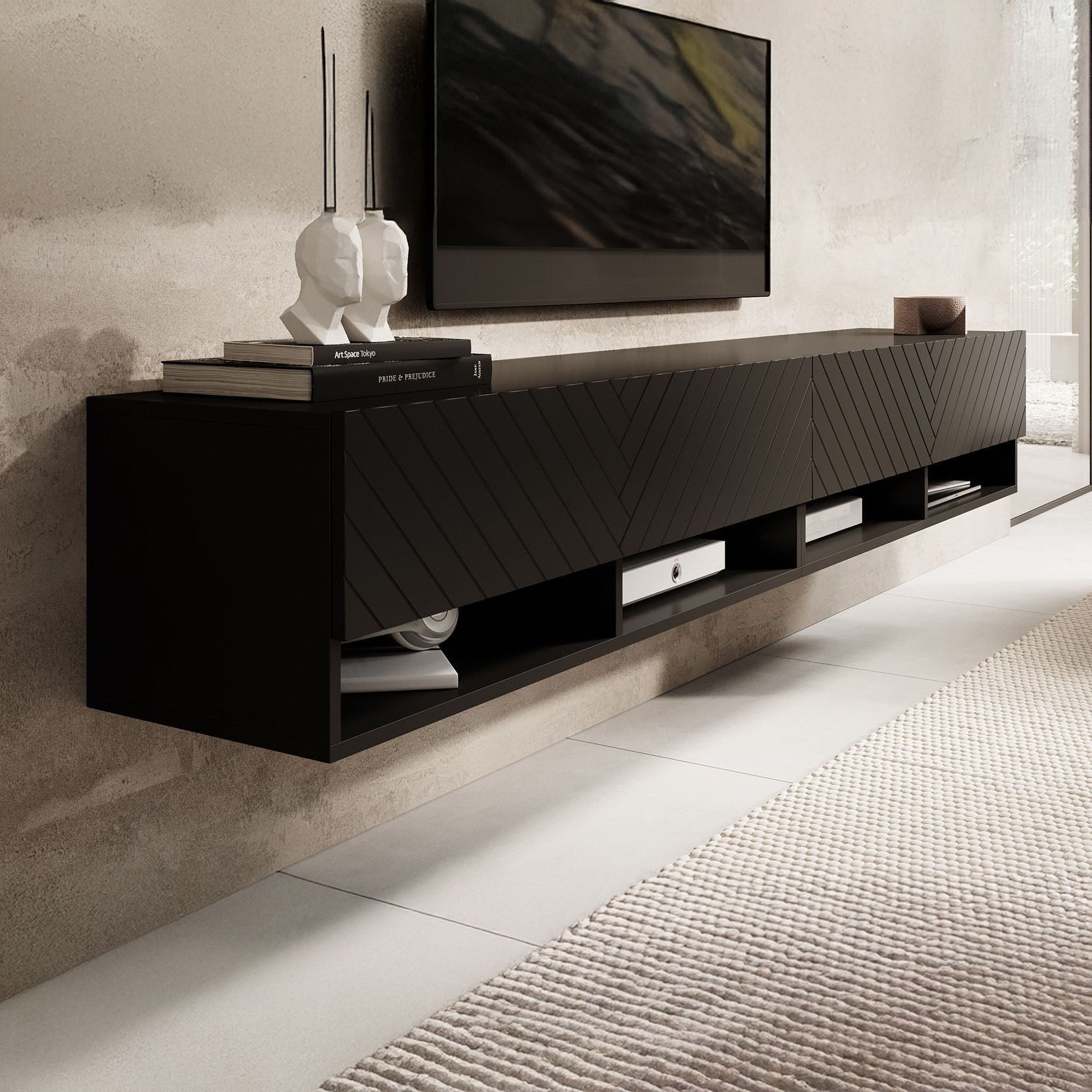 Asino - TV-Meubel  - Zwart visgraat - 200 cm