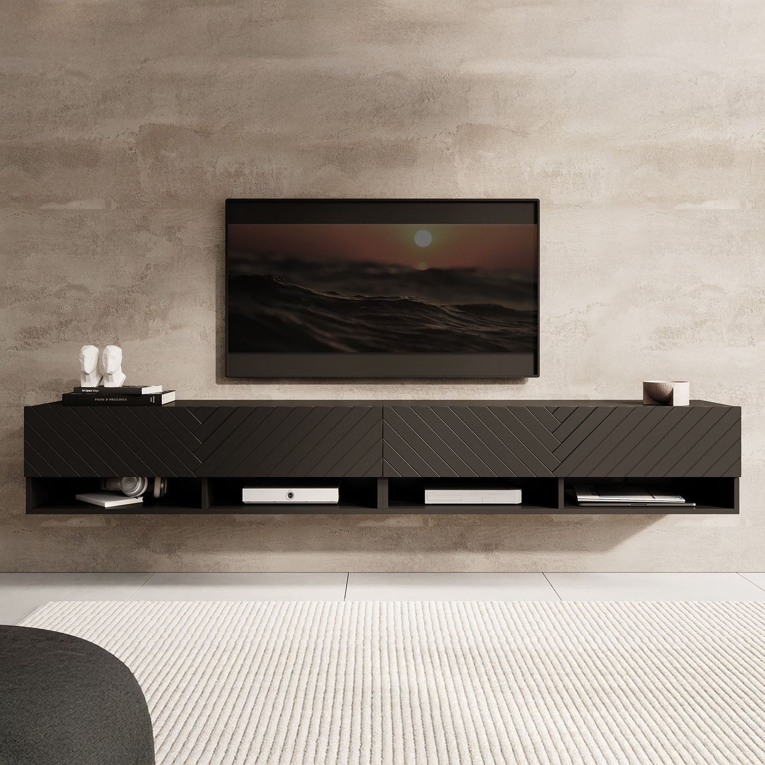 Asino - TV-Meubel  - Zwart visgraat - 200 cm