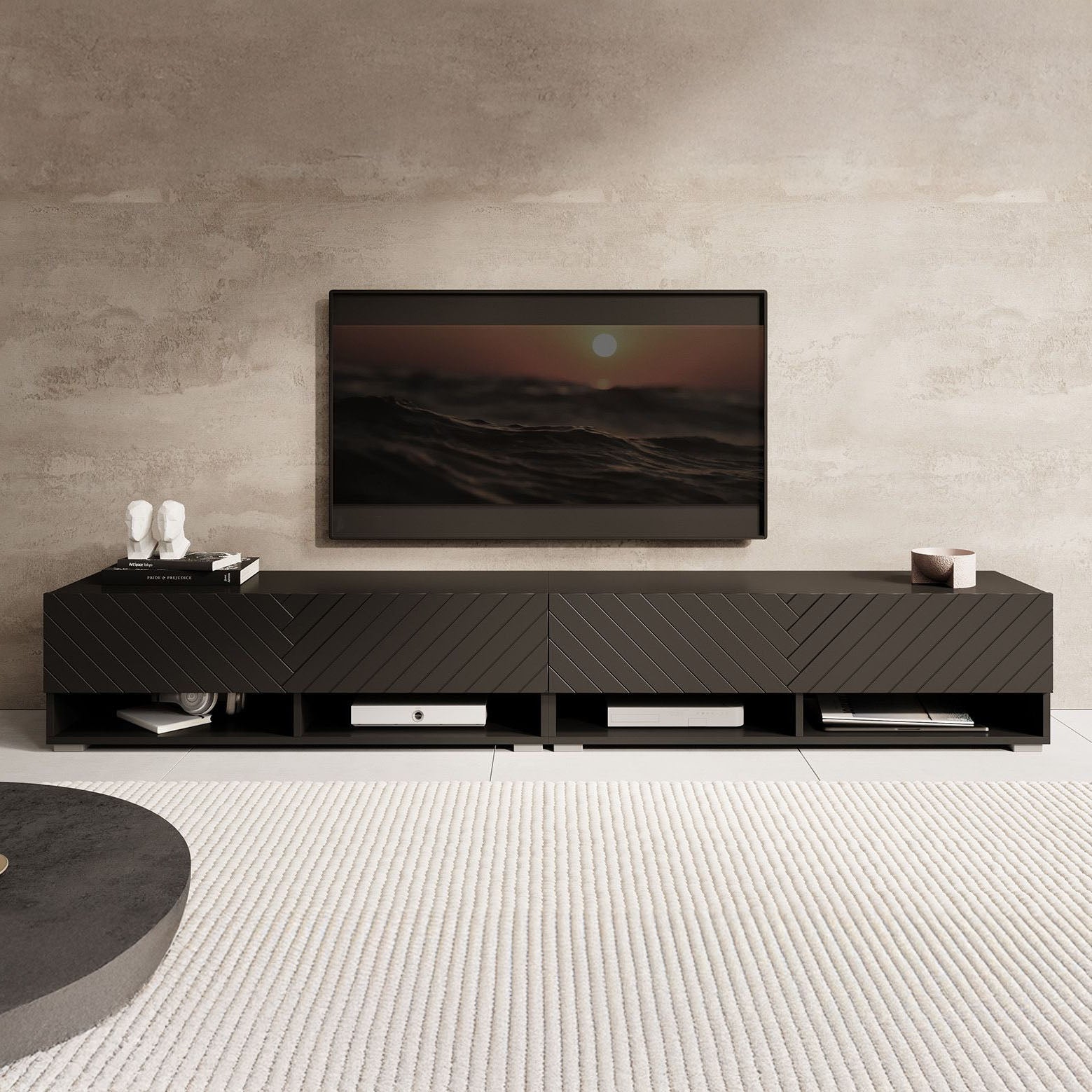 Asino - TV-Meubel  - Zwart visgraat - 200 cm
