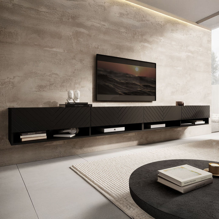Asino - TV-Meubel  - Zwart Visgraat  - 280 cm