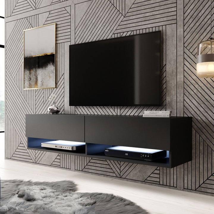 Asino - TV-Meubel met verlichting - Mat zwart - 140 cm
