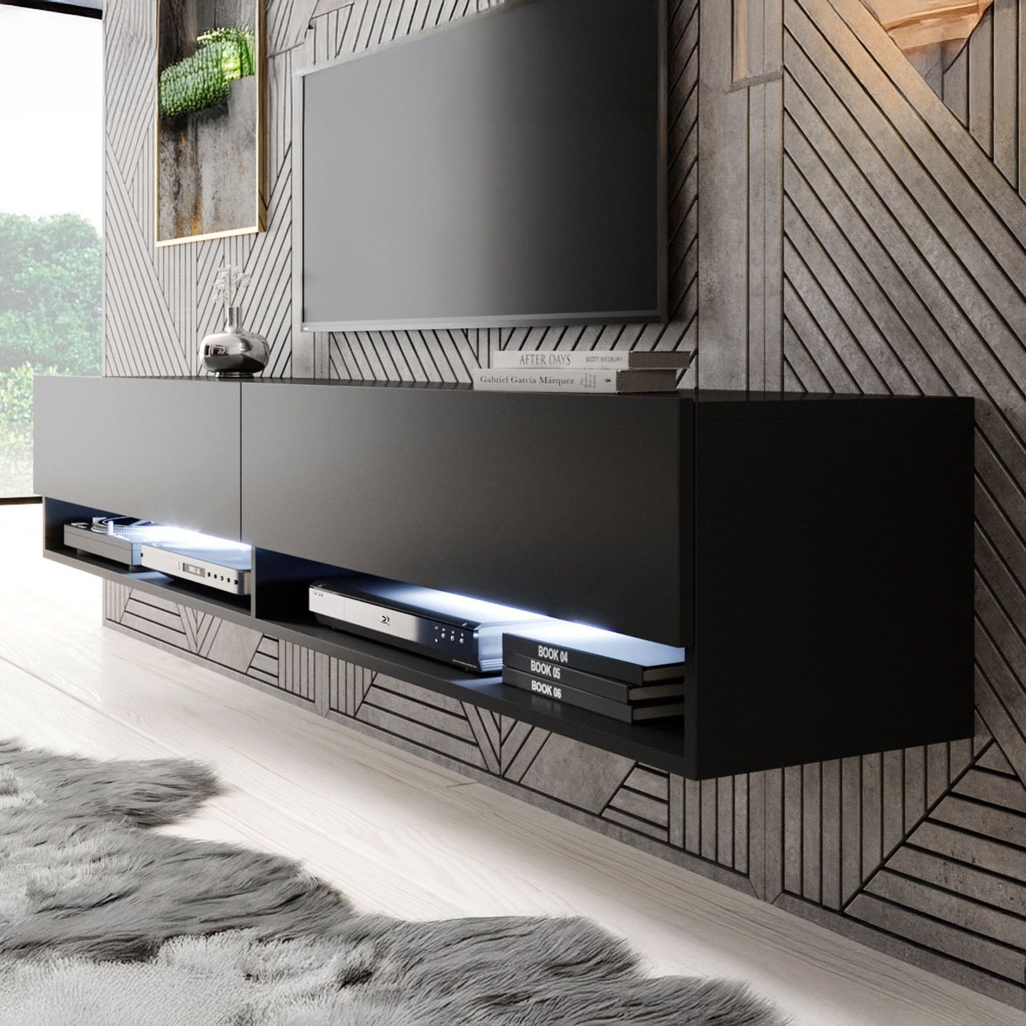 Asino - TV-Meubel met verlichting - Mat zwart - 180 cm