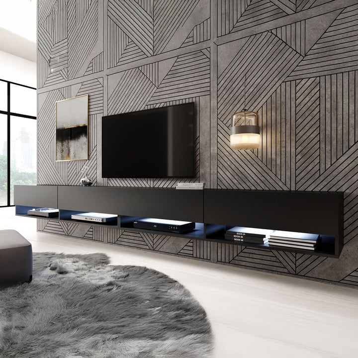 Asino - TV-Meubel met verlichting - Mat zwart - 280 cm