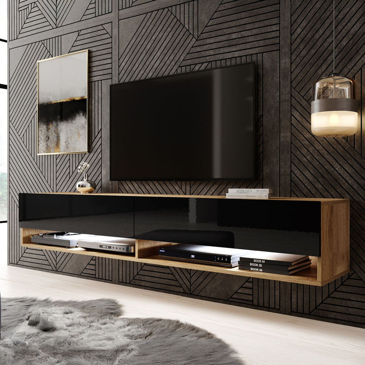 Asino - TV-Meubel met verlichting - Zwart/eiken - 180 cm