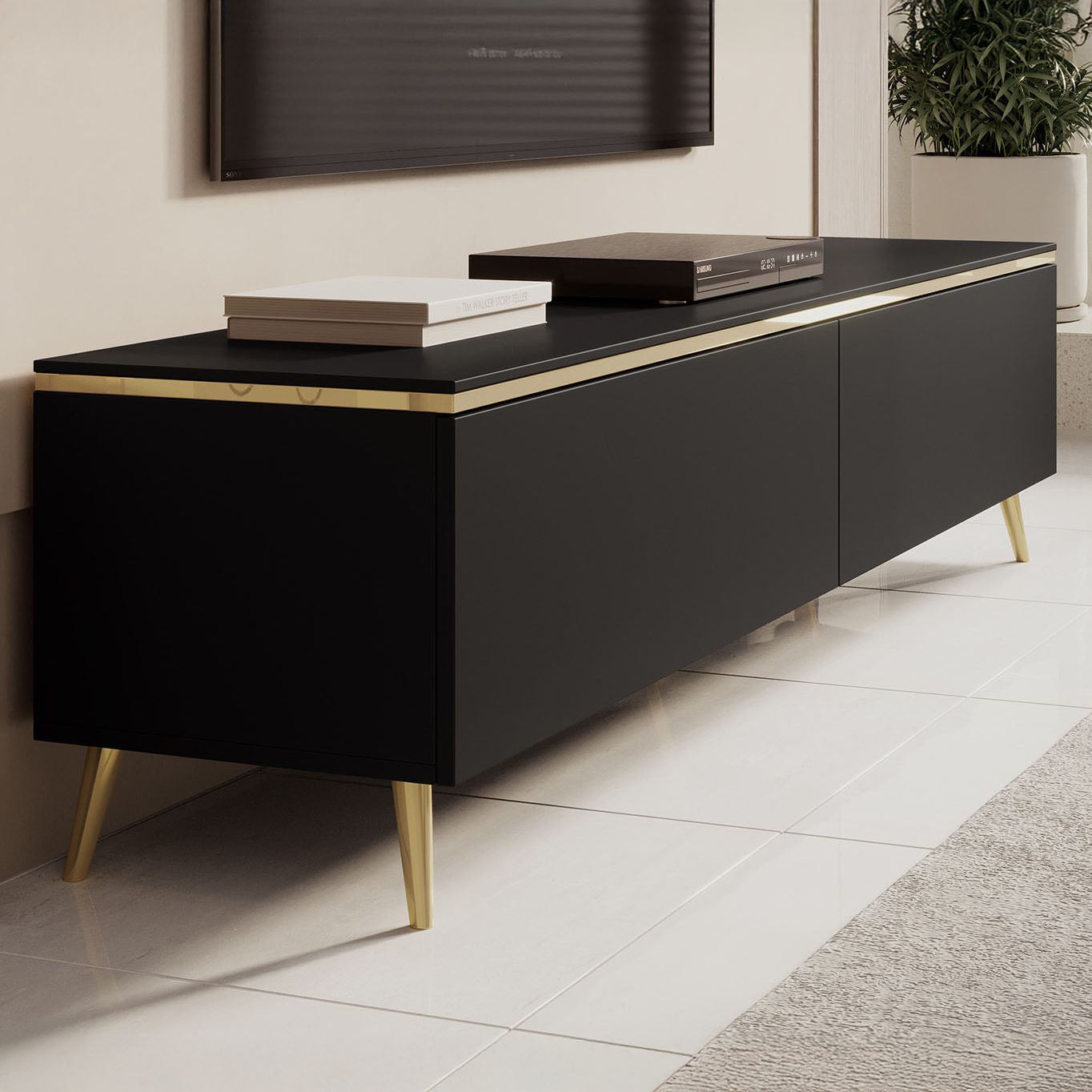 Assunta - TV-Meubel staand - Mat zwart - 180 cm