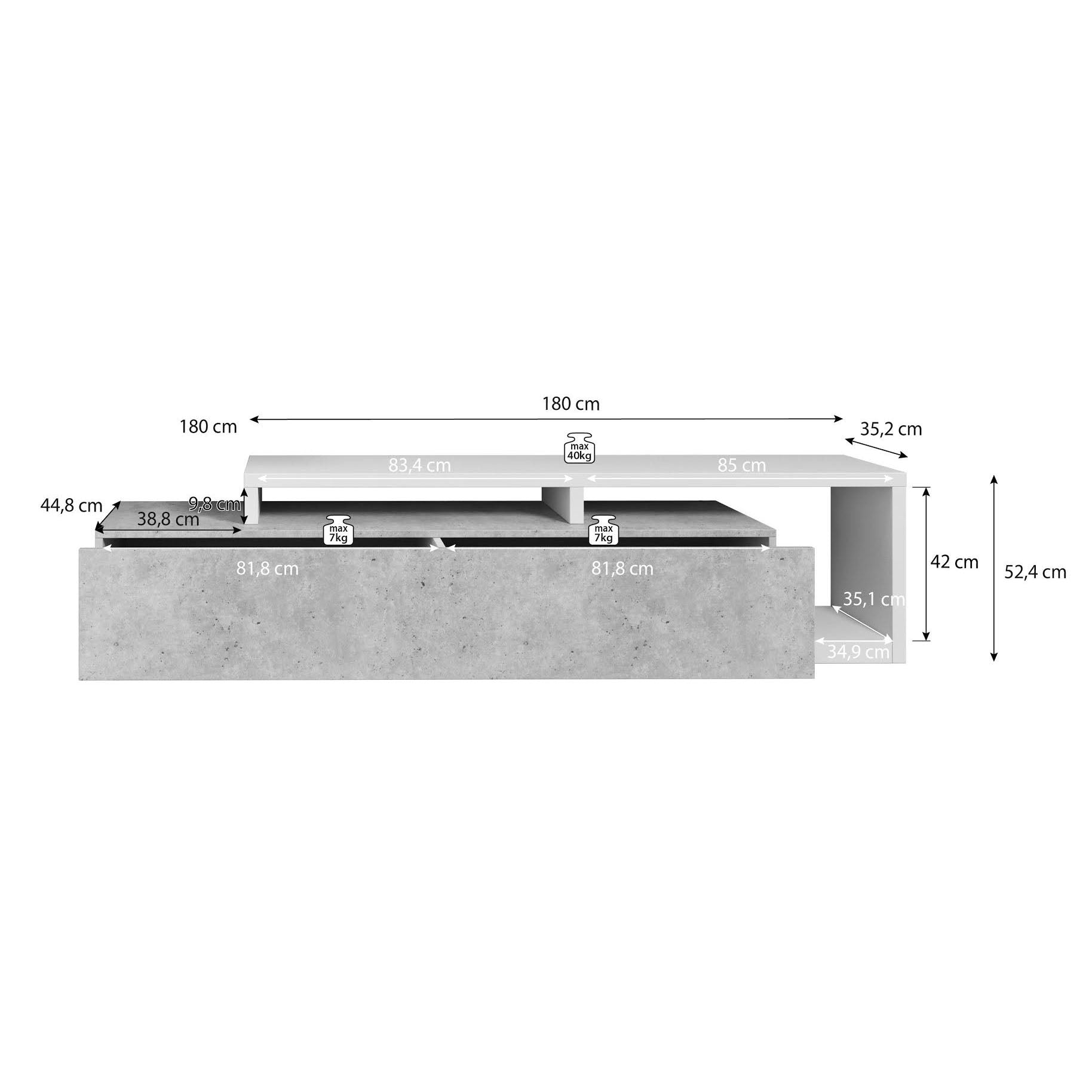 Bello - TV-Meubel met lade - Eiken/antraciet  - 219 cm
