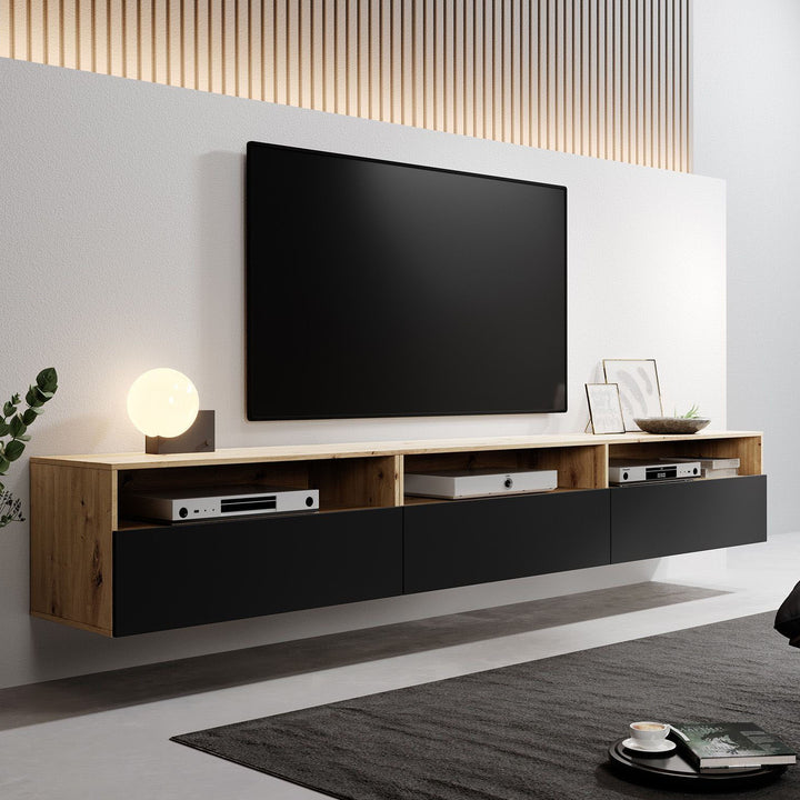 Bolivar - TV-Meubel - Mat zwart/eiken - 270 cm