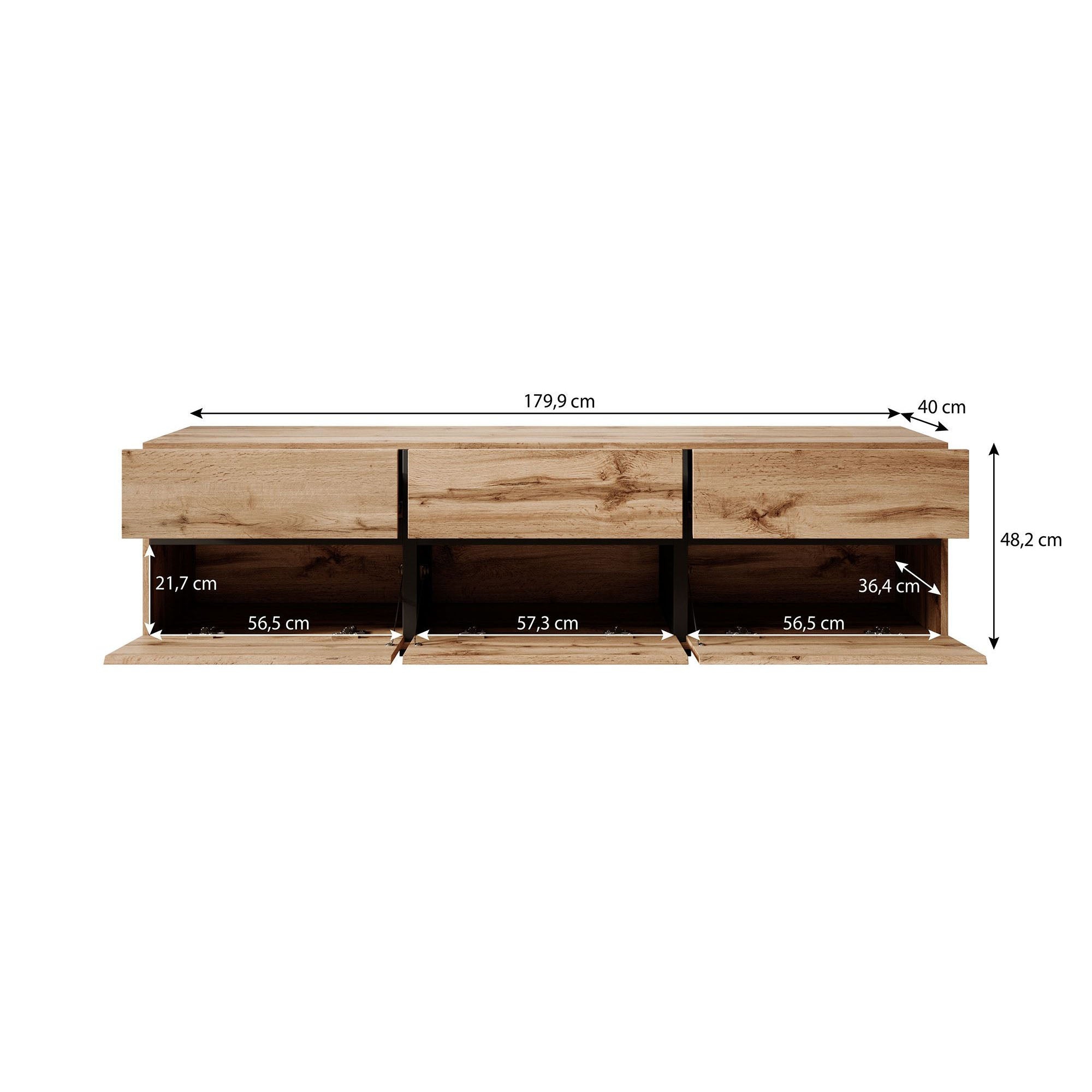 Cainan - TV-Meubel - met 3 lades - Eiken  - 180 cm