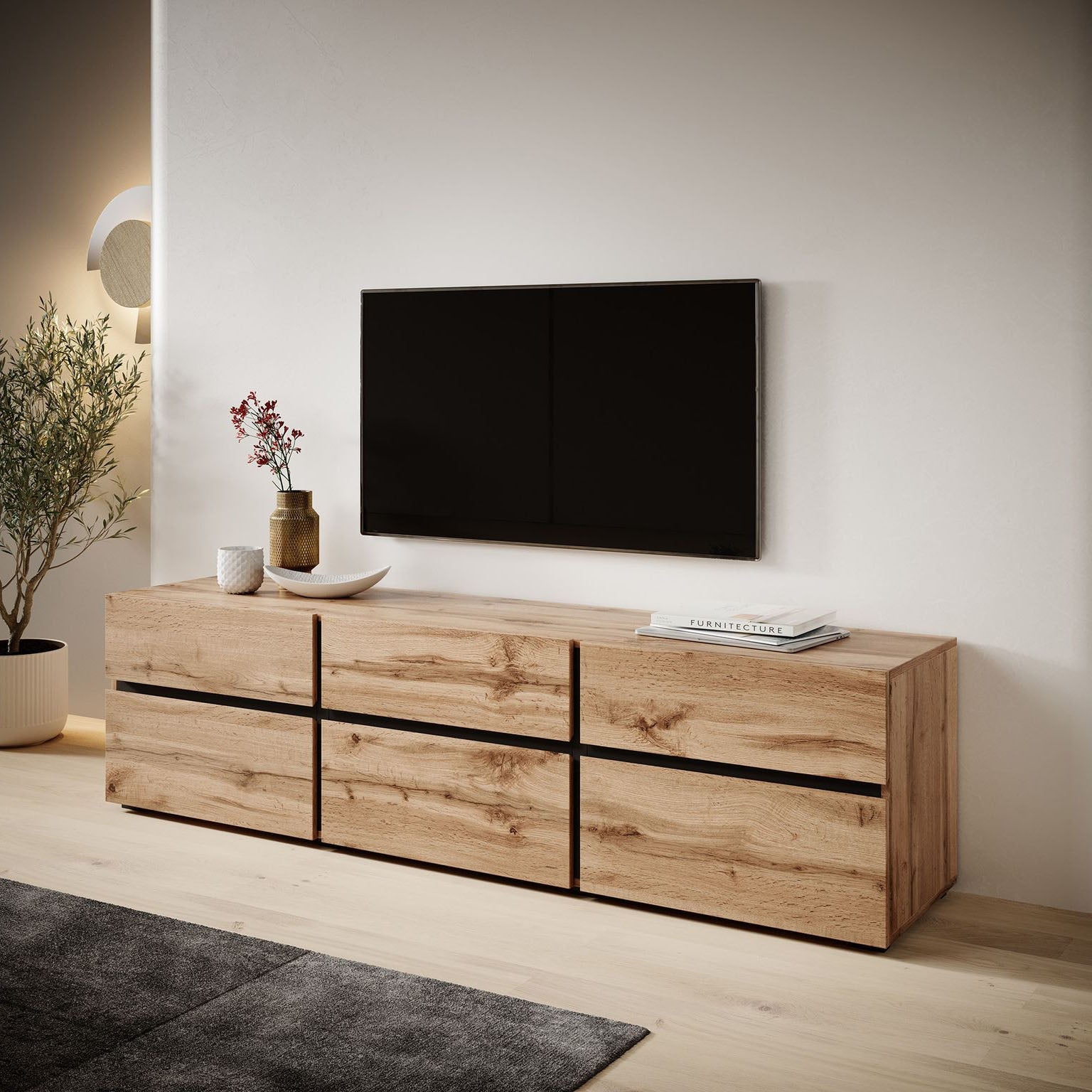 Cainan - TV-Meubel - met 3 lades - Eiken  - 180 cm