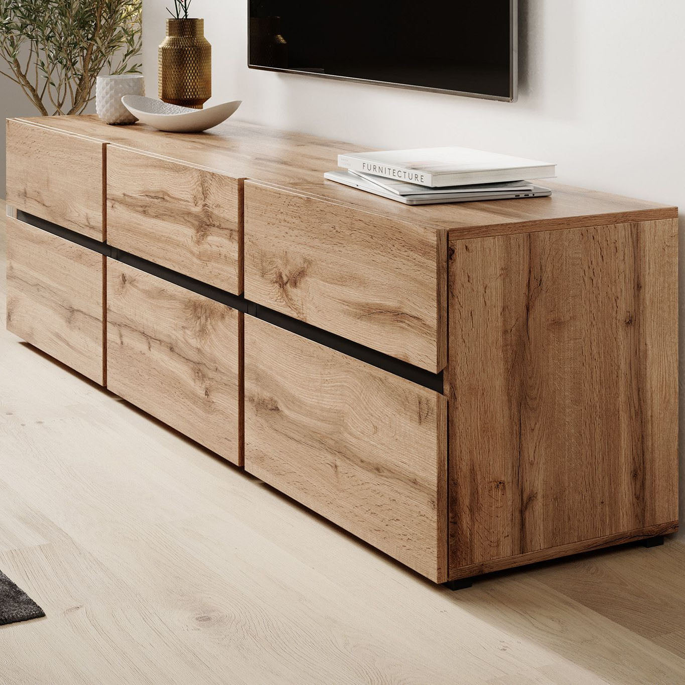 Cainan - TV-Meubel - met 3 lades - Eiken  - 180 cm