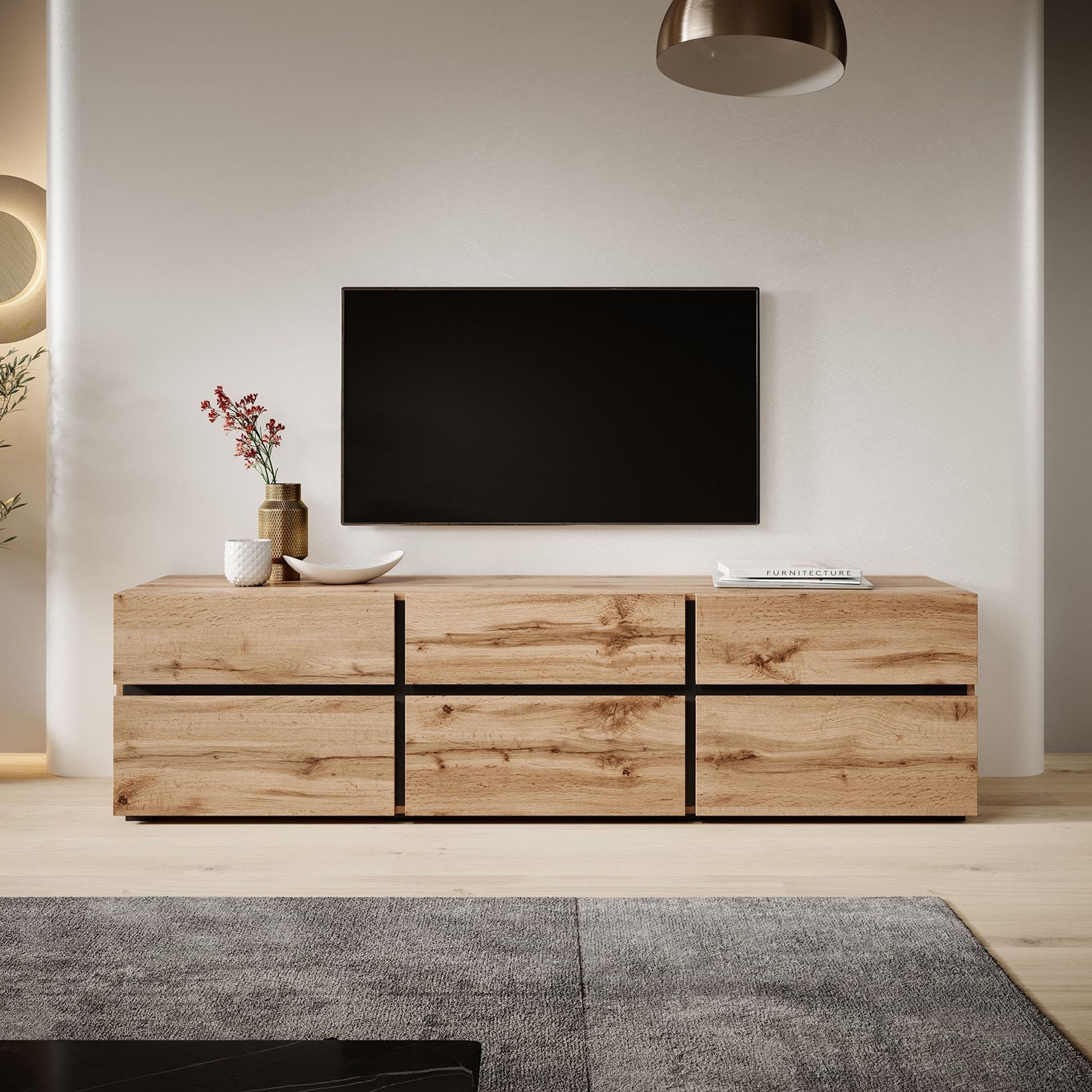 Cainan - TV-Meubel - met 3 lades - Eiken  - 180 cm