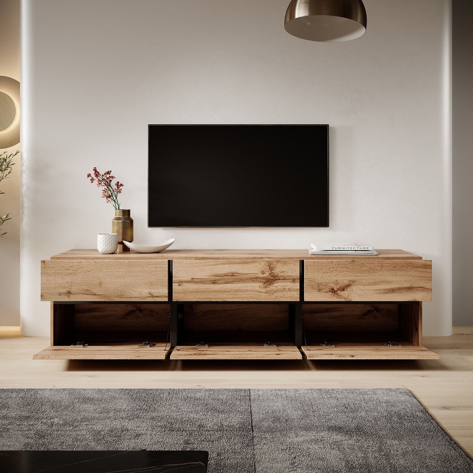 Cainan - TV-Meubel - met 3 lades - Eiken  - 180 cm