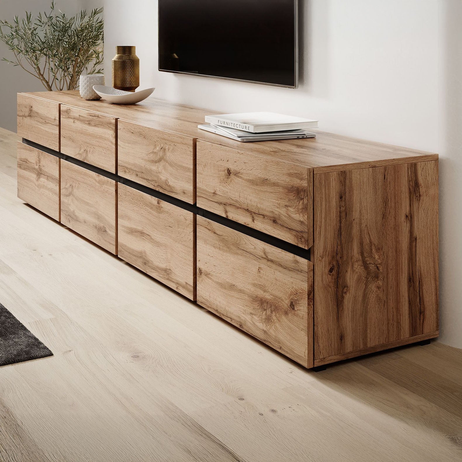 Cainan - TV-Meubel - met 4 lades - Eiken  - 225 cm